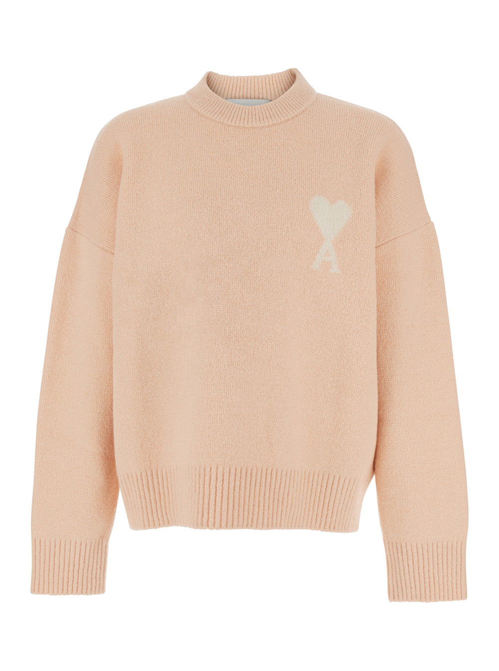 Ami Paris Men Pink Crewneck Sweater With Adc Embroidery On The