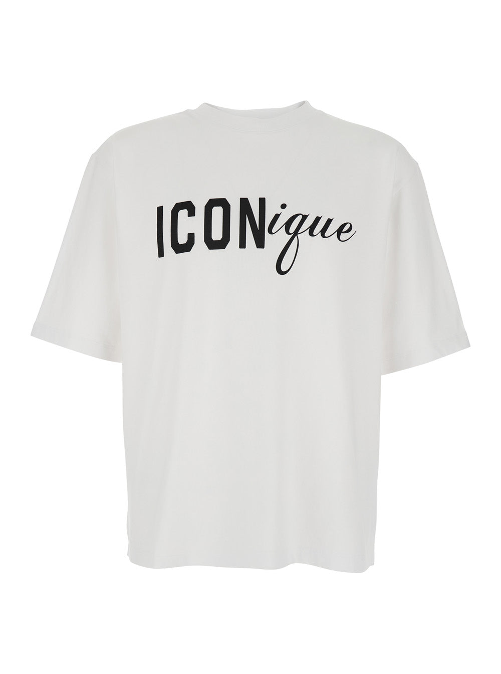 Dsquared2 Men White Crew Neck T-Shirt With Maxi Logo On The Front