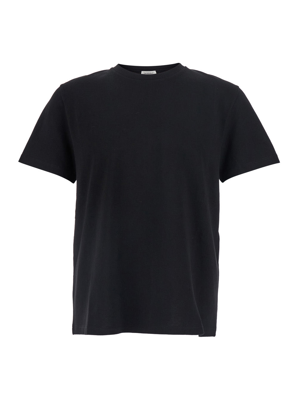 Saint Laurent Men Black Crew Neck T-Shirt With Embroidered Logo On