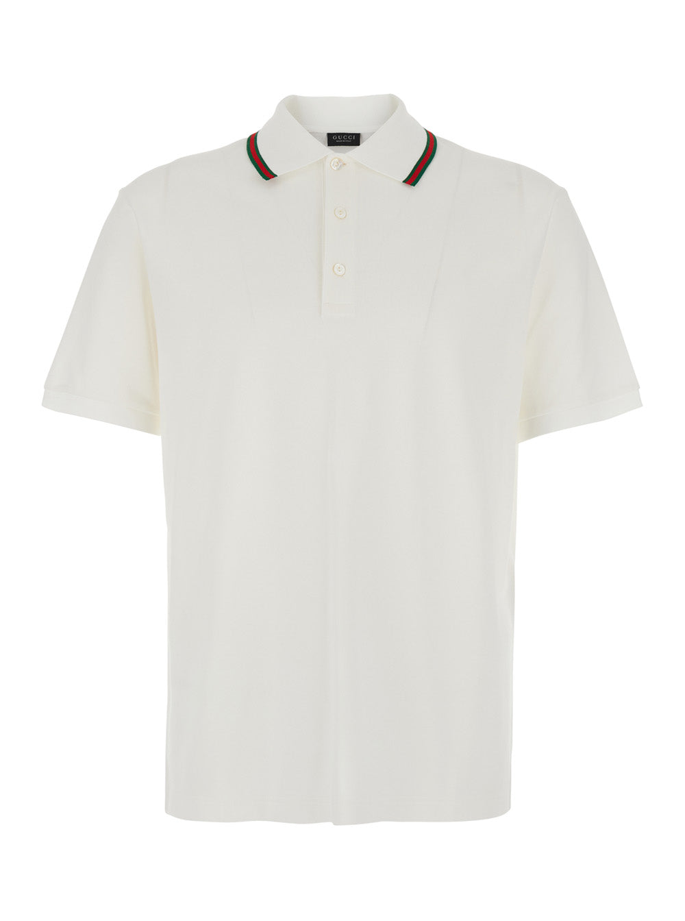 GUCCI ポロシャツ　 Lサイズ Gucci Men White Polo Shirt With Web Collar And Short Sleeves In