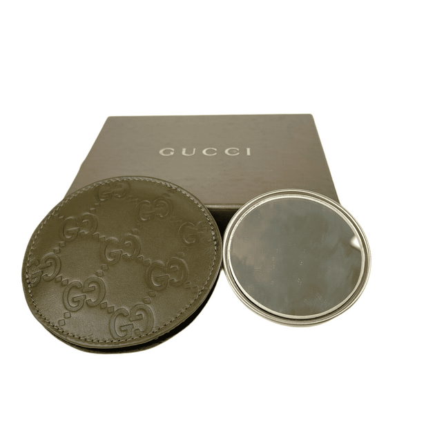 Gucci Women's Olive Green Guccissima Leather Compact Mirror with Pouch –  Bluefly