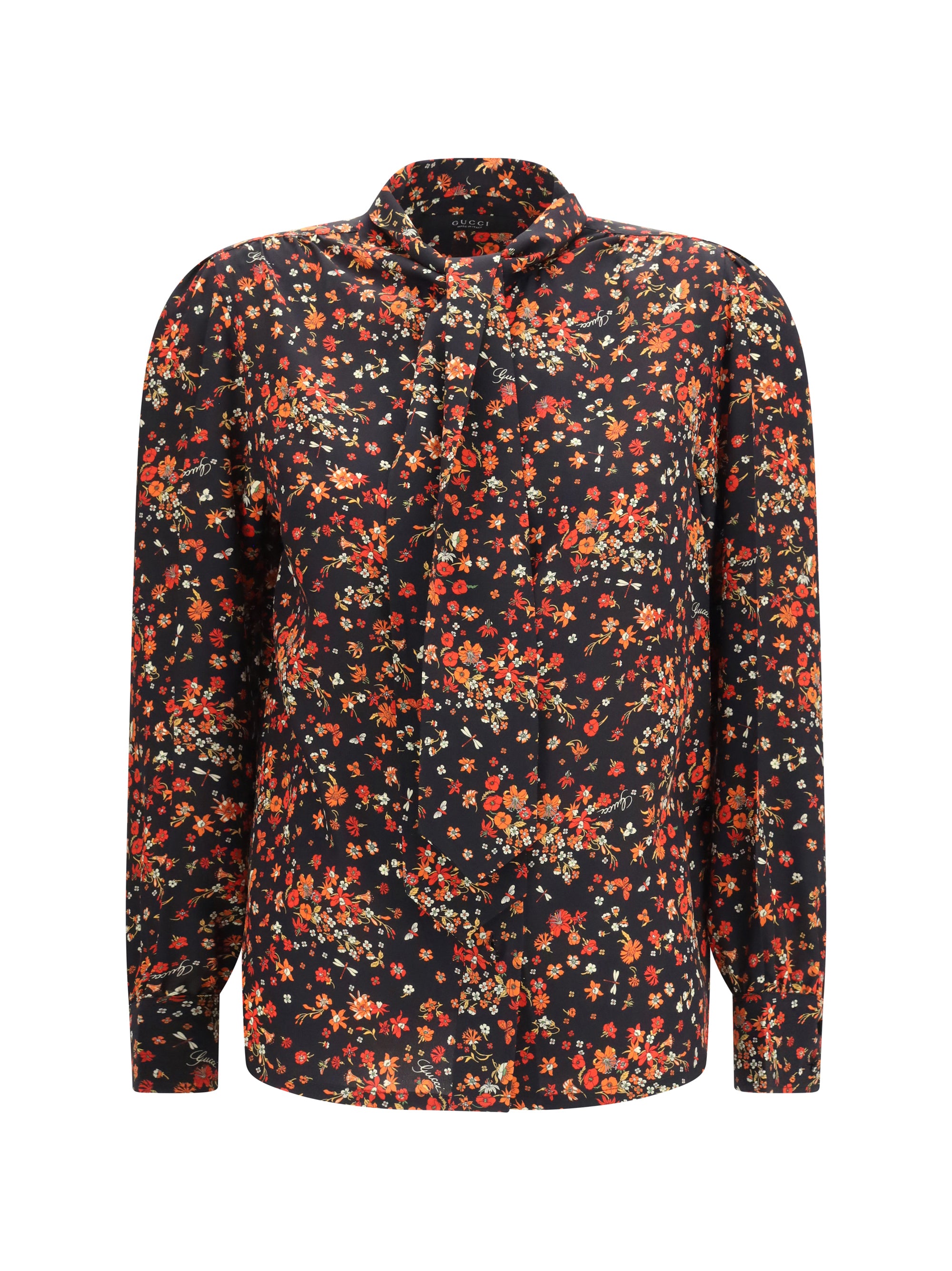 Gucci Women Silk Flora Print Shirt With Neck Bow – Bluefly