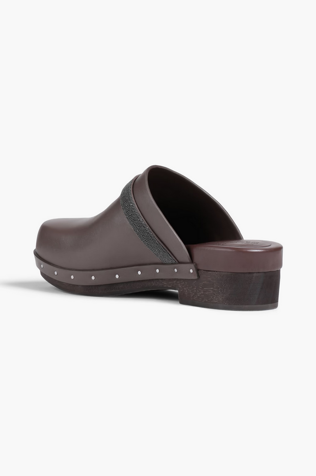 Brunello Cucinelli Women's Embellished Leather Mules In Chocolate