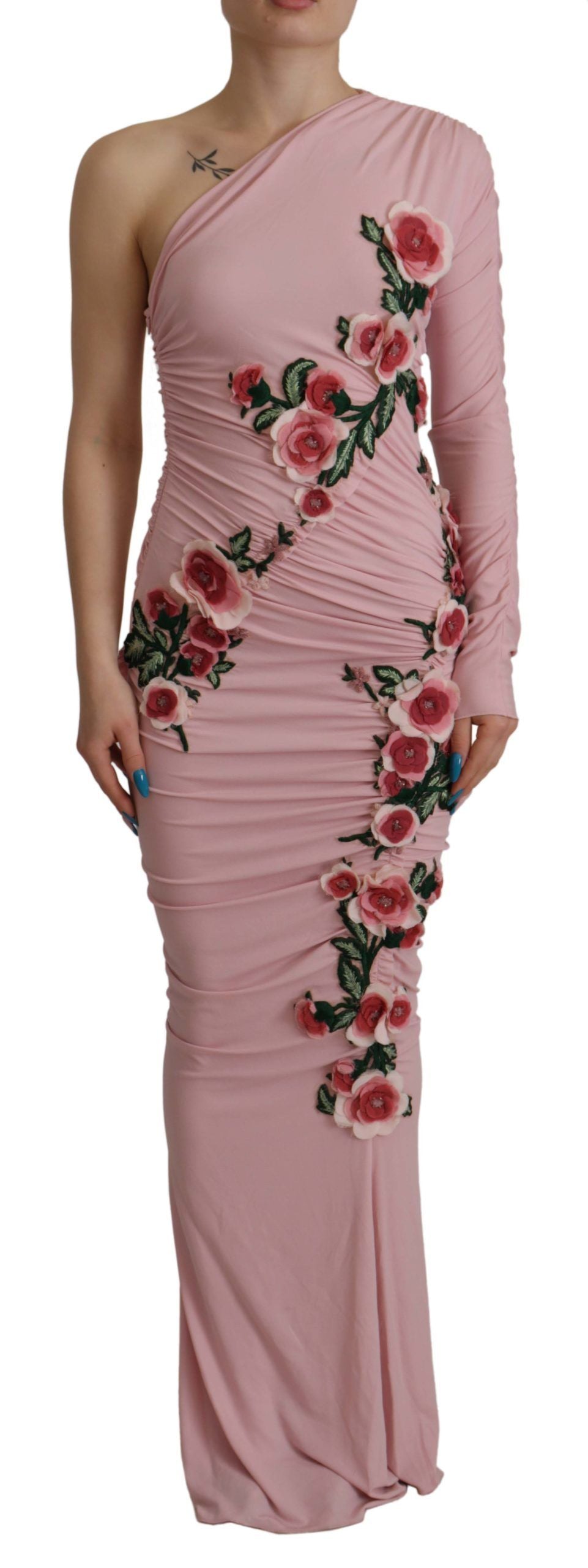 dolce pink dress Dolce & Gabbana Calf-length Sheath Dress In Branded Floral Cordonetto Lace
