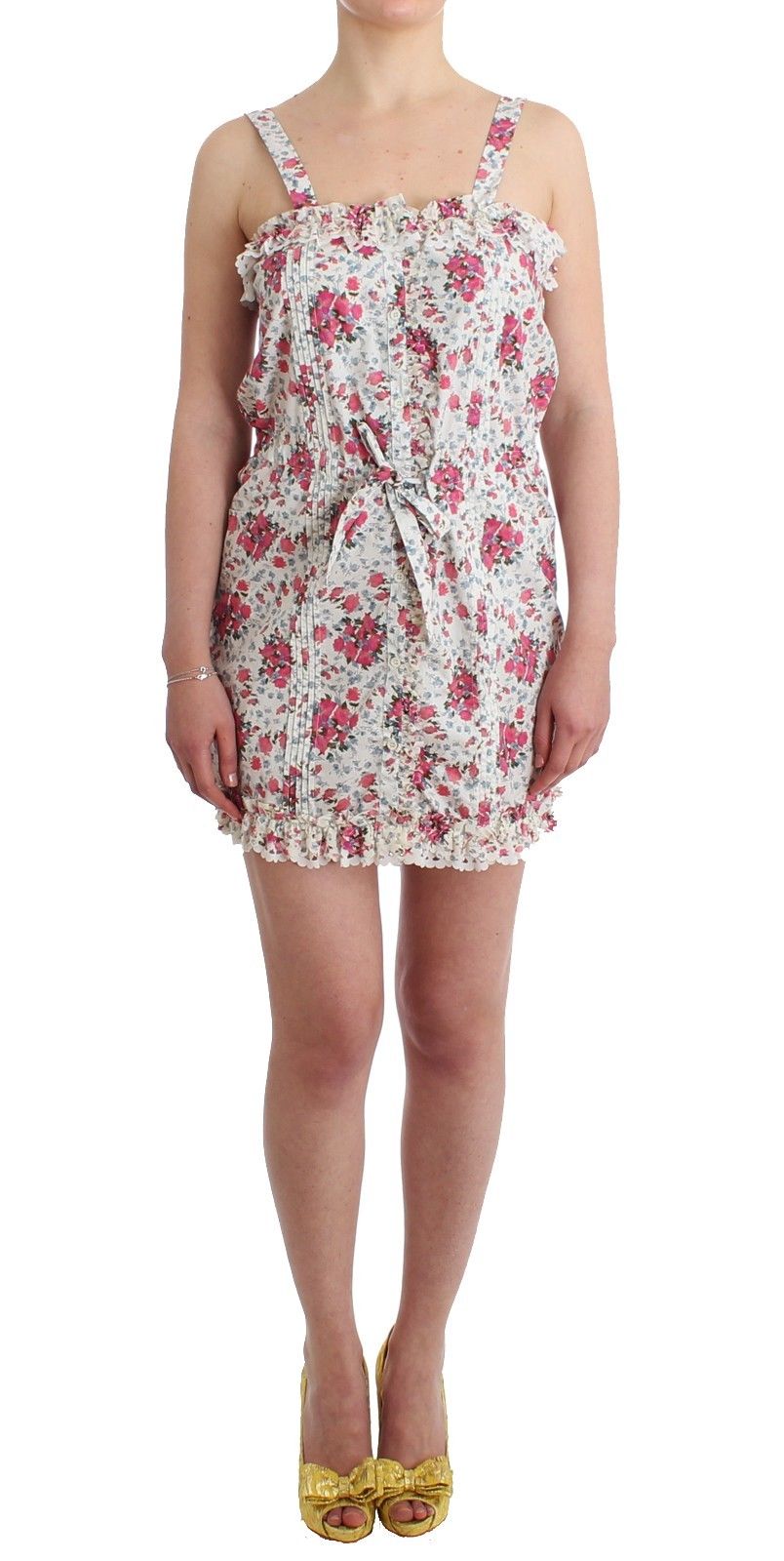 ermanno scervino mini dress ERMANNO SCERVINO Runway Silk Mini Dress Riffle Floral Lace Embroidery Sheer S-M