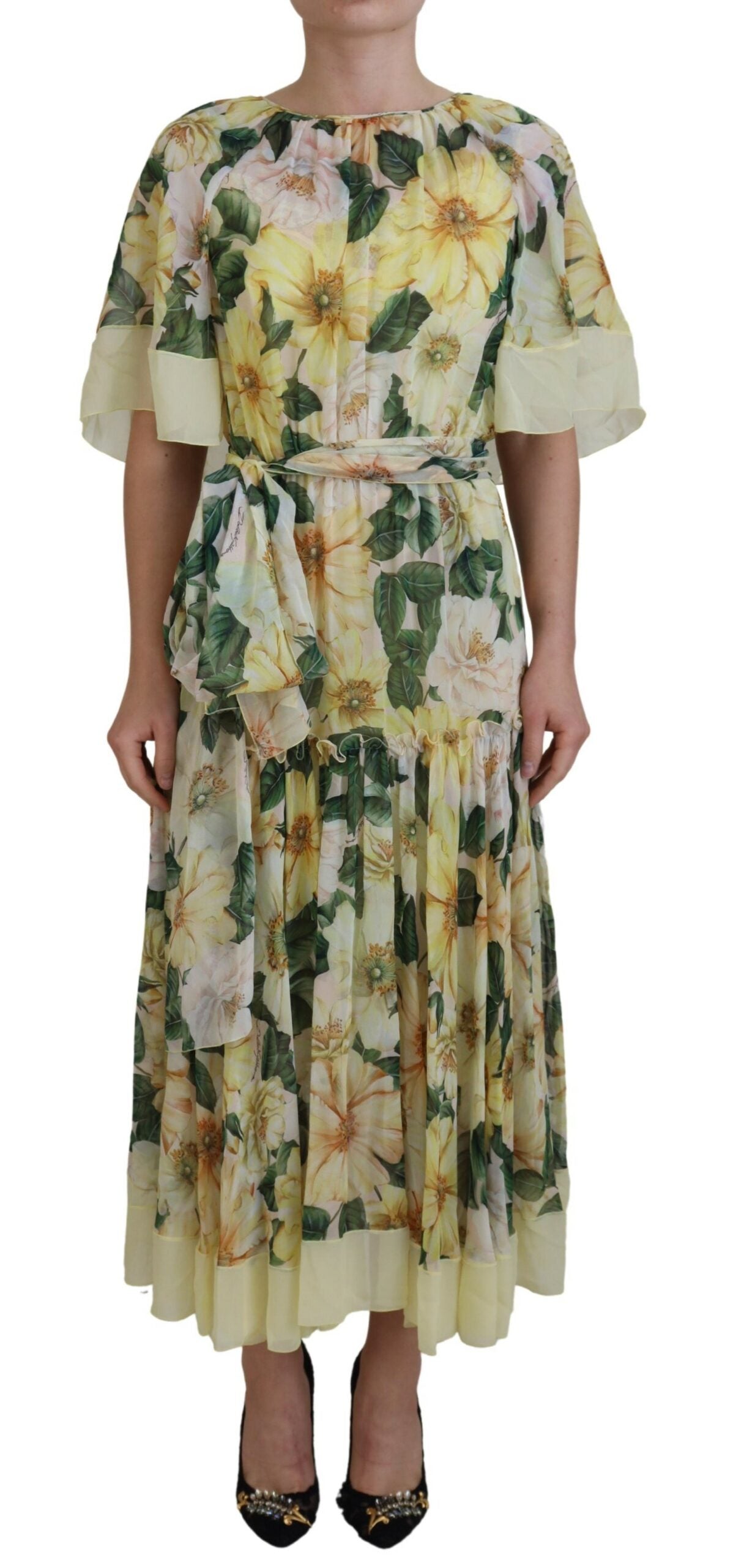dolce gabbana floral maxi dress Multicolor Silk Print Long Britney spears green outfit Colour: POLKADOT colored Waist Color:MidnightGrey (Grey)