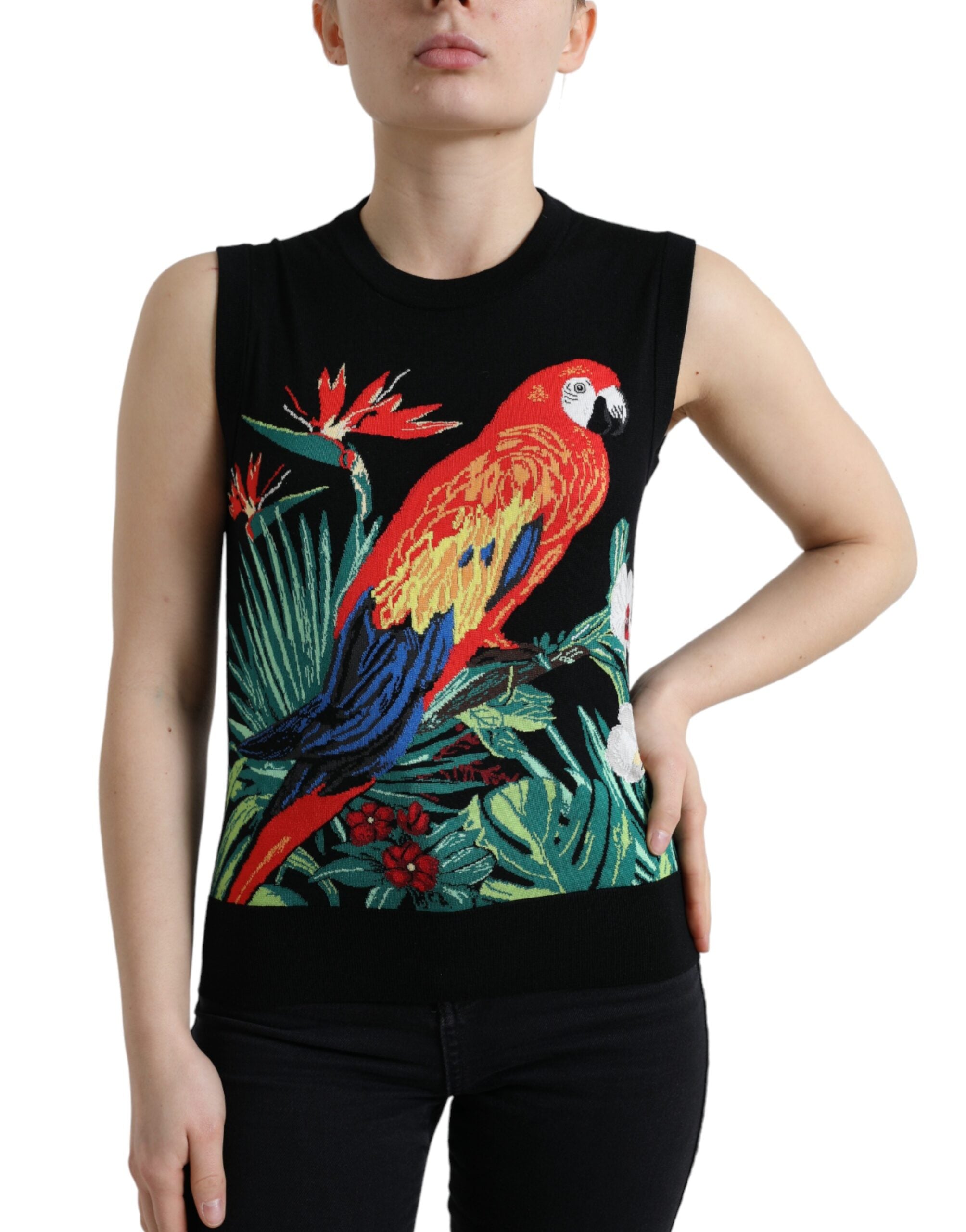 Dolce & Gabbana Black Bird Wool Knit Sleeveless Tank Women's T