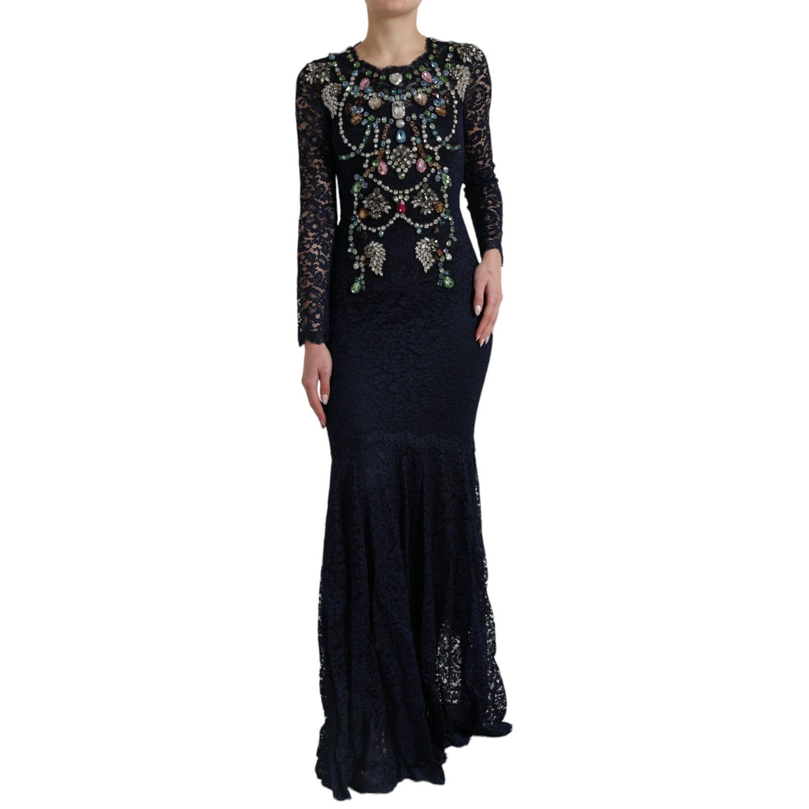 Dolce & Gabbana Blue Crystal Floral Lace Long Gown Women's Dress – Bluefly