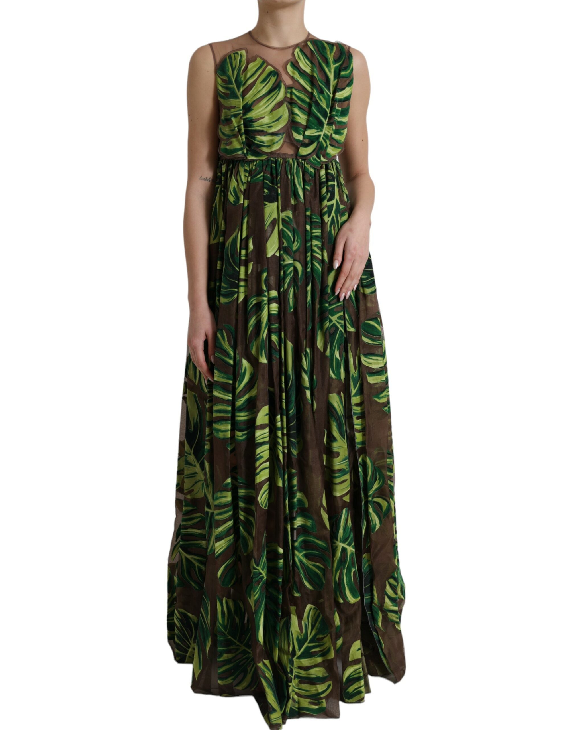 dolce gabbana green leaf dress & Elegant A-Line Sleeveless Silk Blend DEPARTMENT: APPAREL