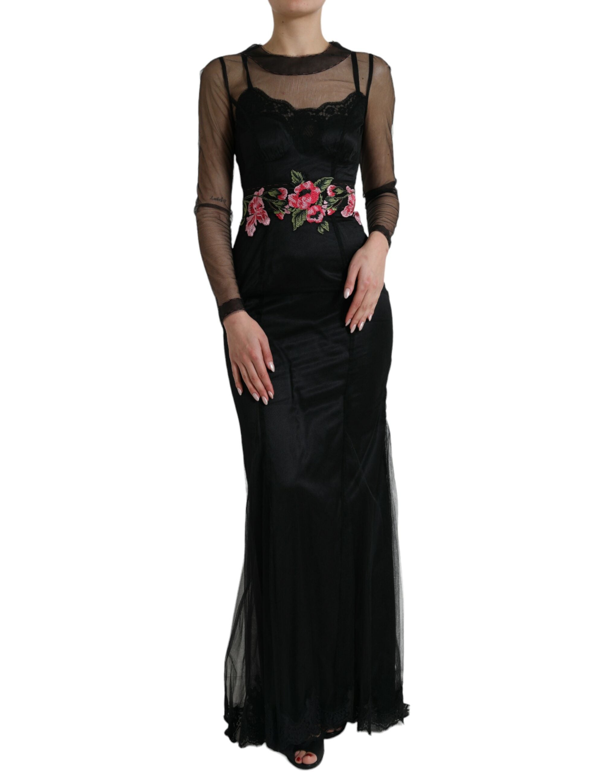 loose fitting dresses for women Black Floral Mesh Overlay Fitted Maternity Maxi Dress