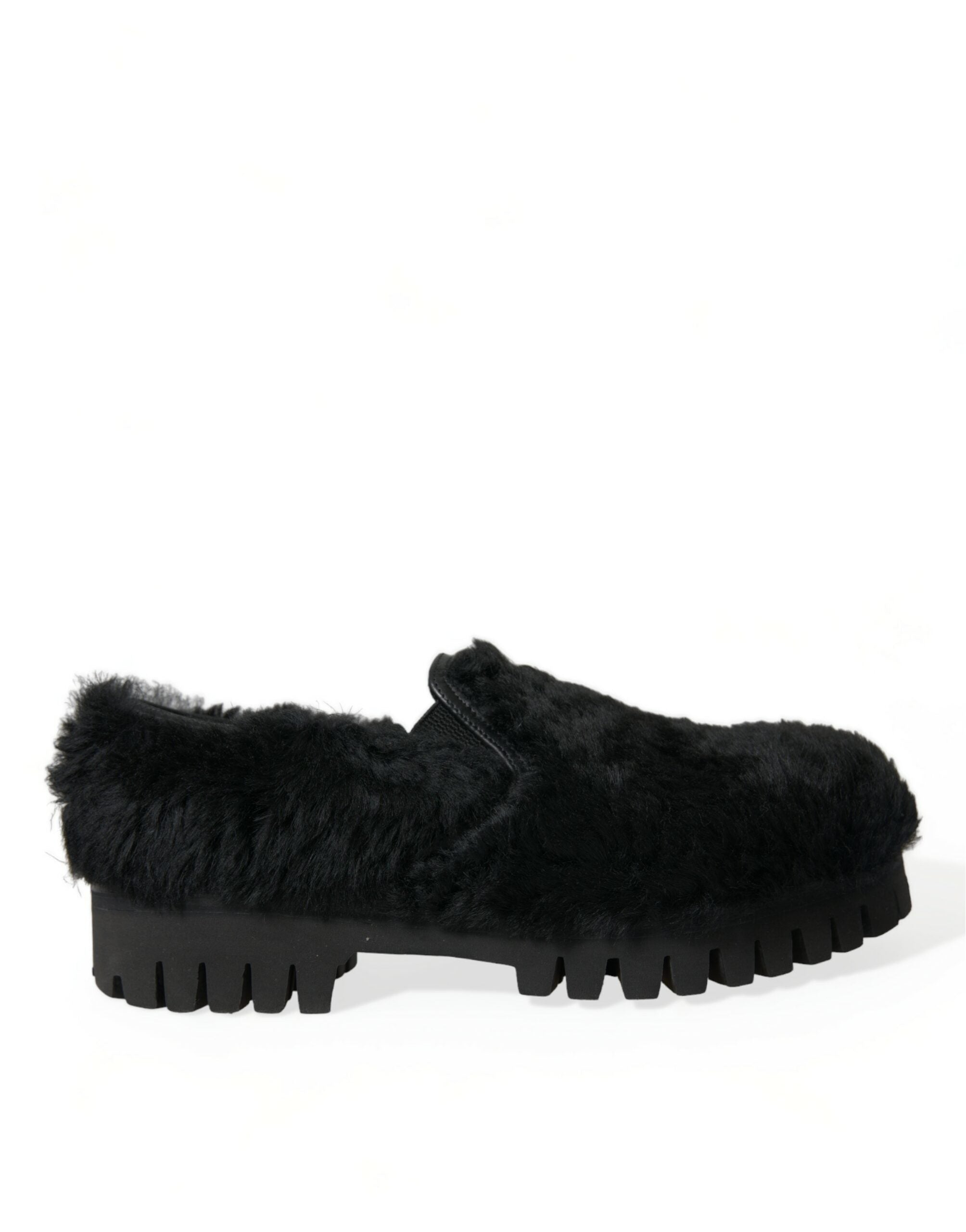 Dolce & Gabbana Black Fur Leather Slippers Dress Men