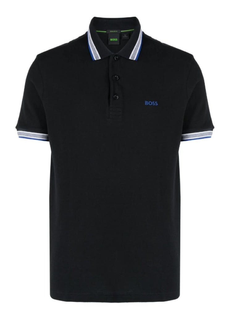 Hugo Boss Men's Paddy NCSA Black Pique Cotton Short Sleeve Hugo Boss Men's Paddy NCSA Black Pique Cotton Short Sleeve