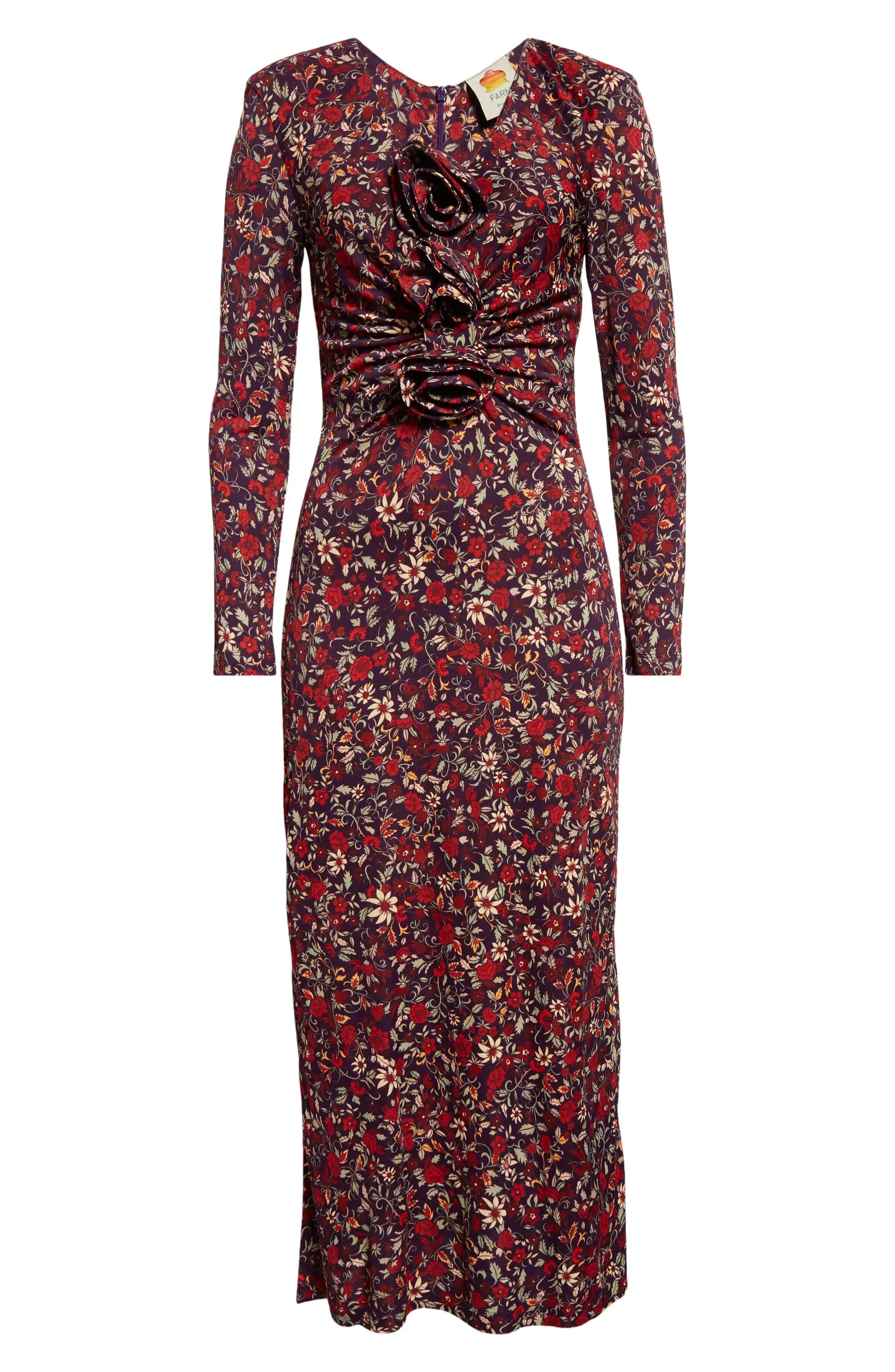 Farm Rio Long Sleeve Knot Midi Dress - Purple Farm Rio Long Sleeve Knot Midi Dress - Purple