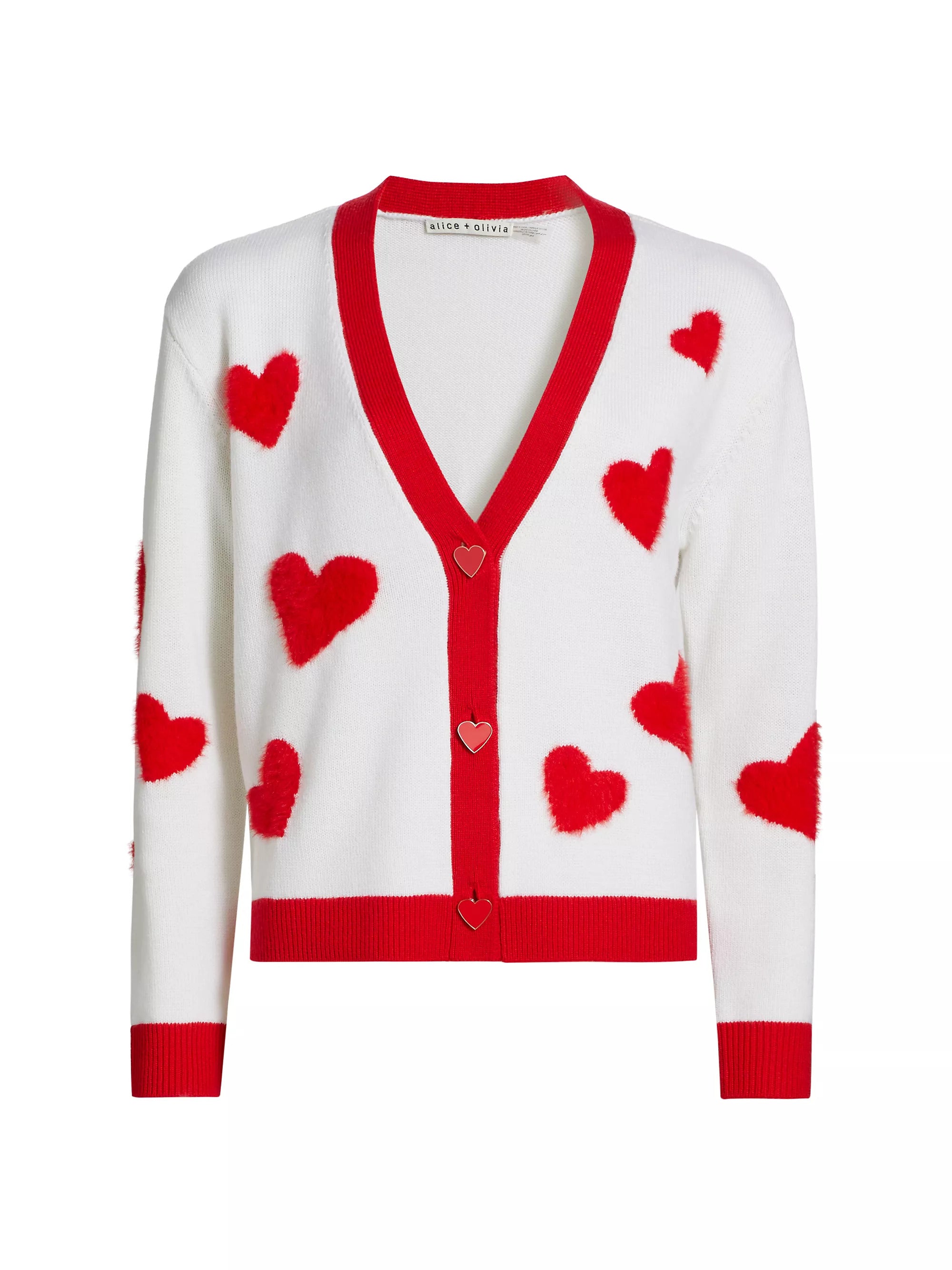 alice + olivia Bradley Short Cardigan, Soft White/Bright Ruby