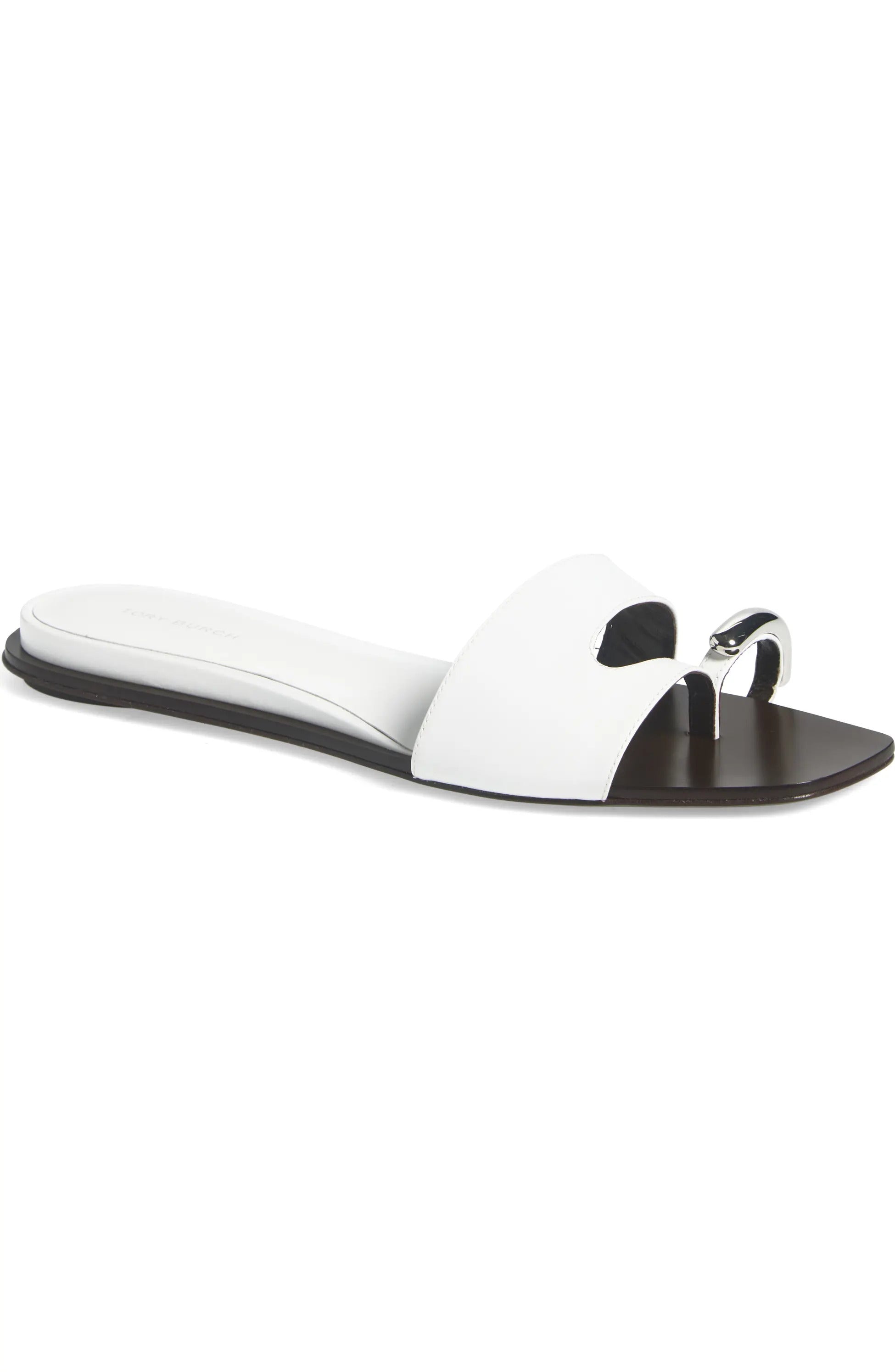 Tory Burch Women's Nappa Leather Pierced Slide, Bianco/Silver