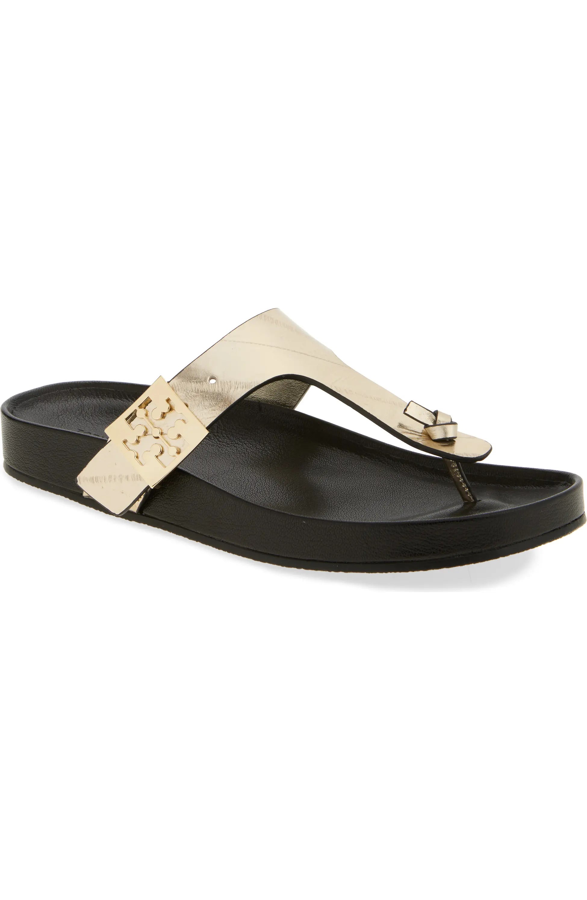 Tory Burch Women's Leather Mellow Thong Sandal, Spark Gold/Perfect