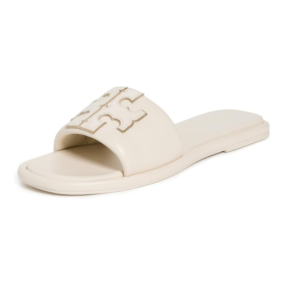 Tory Burch Women's Double T Metallic Leather Sport Slides, Light