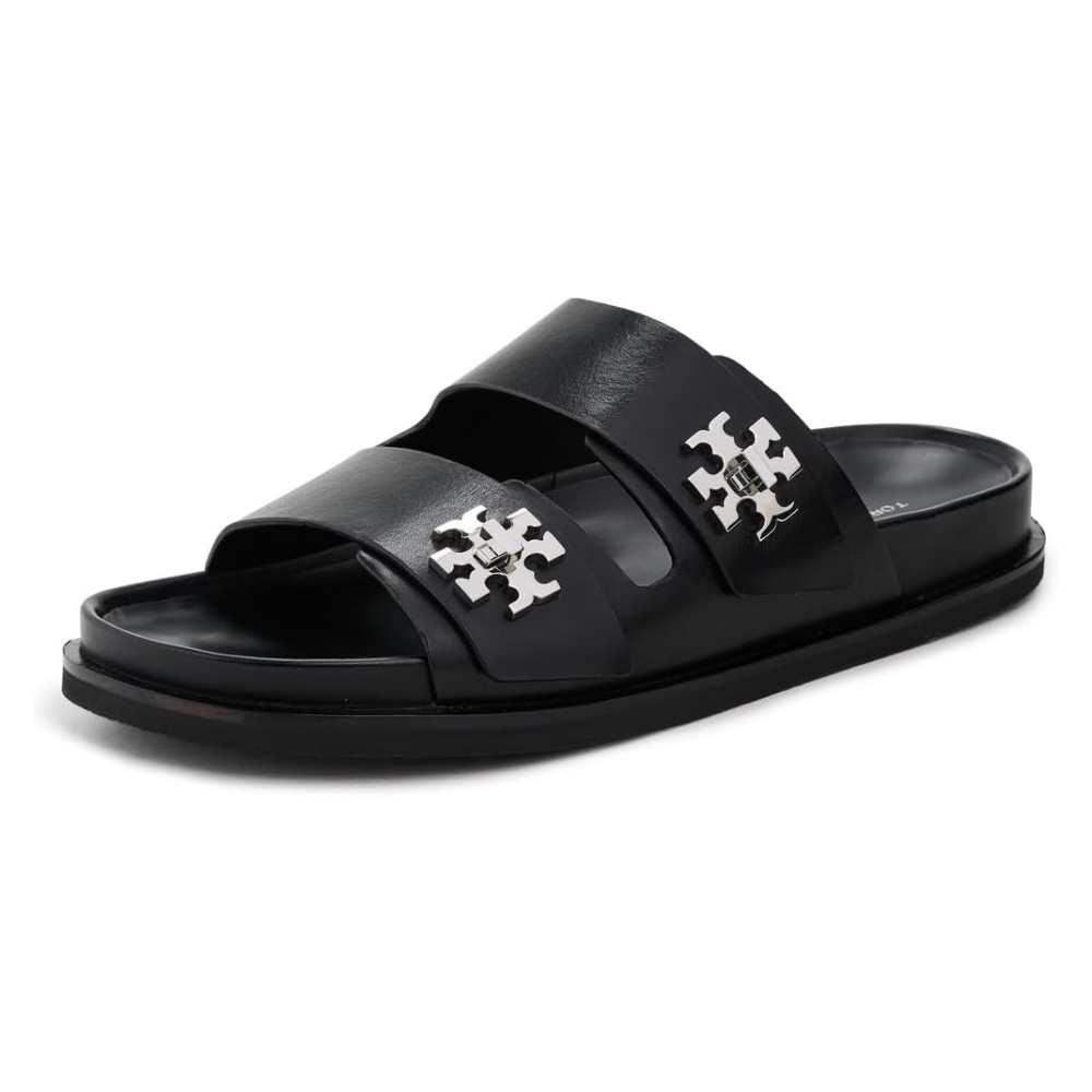 Tory Burch Women's T Lock Leather Sport Slides, Perfect Black