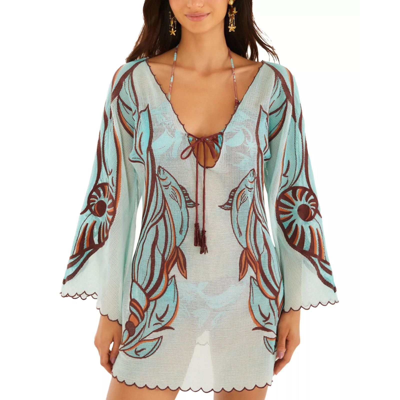 fishnet mini dresses Fish Net Dress With Long Sleeves NPU-Lady-202507 Alie Street Cruise Cowl V Neck Zippers Size:32 x 30