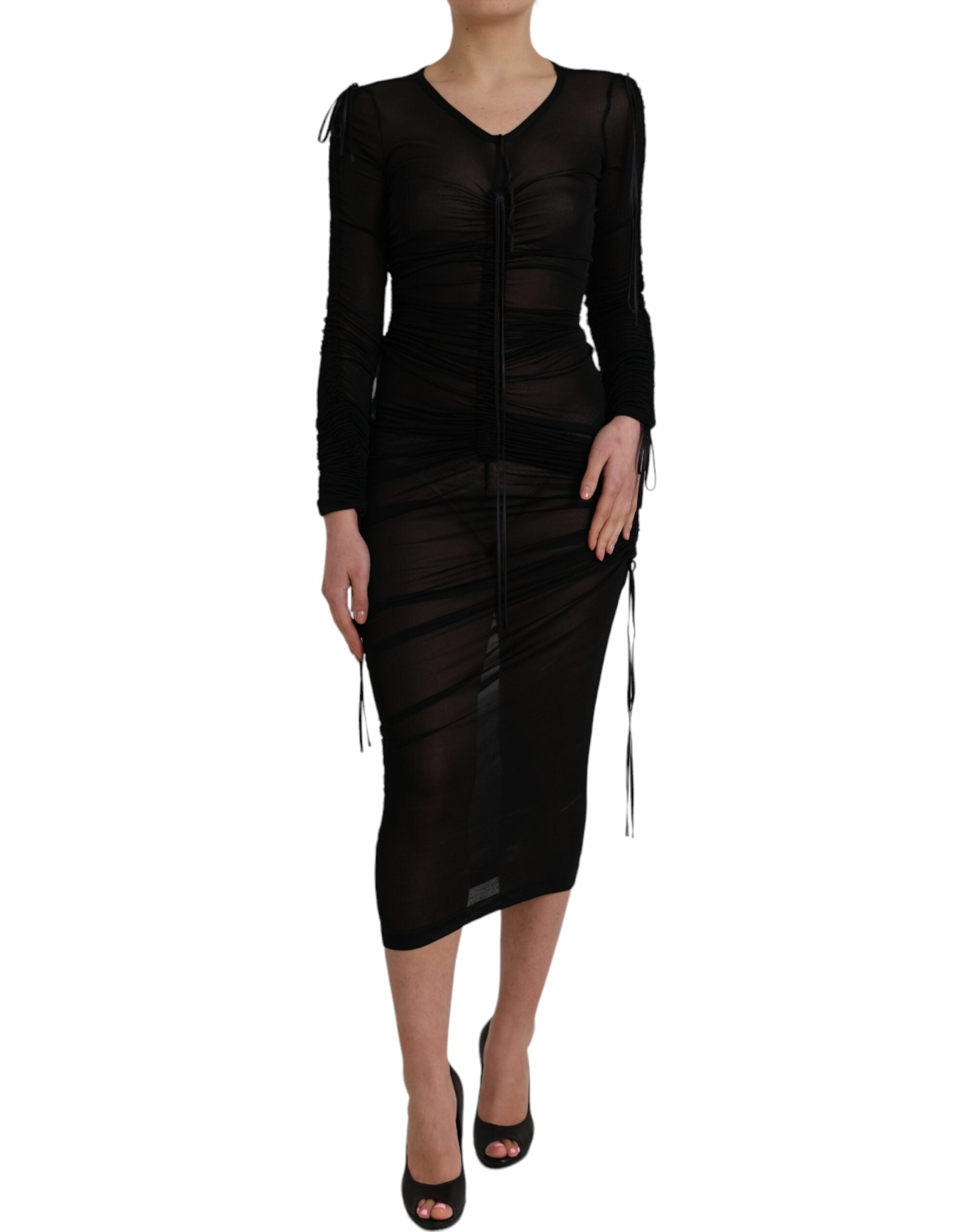 Dolce & Gabbana Black Sheer Bodycon Sheath Midi Dress - IT38