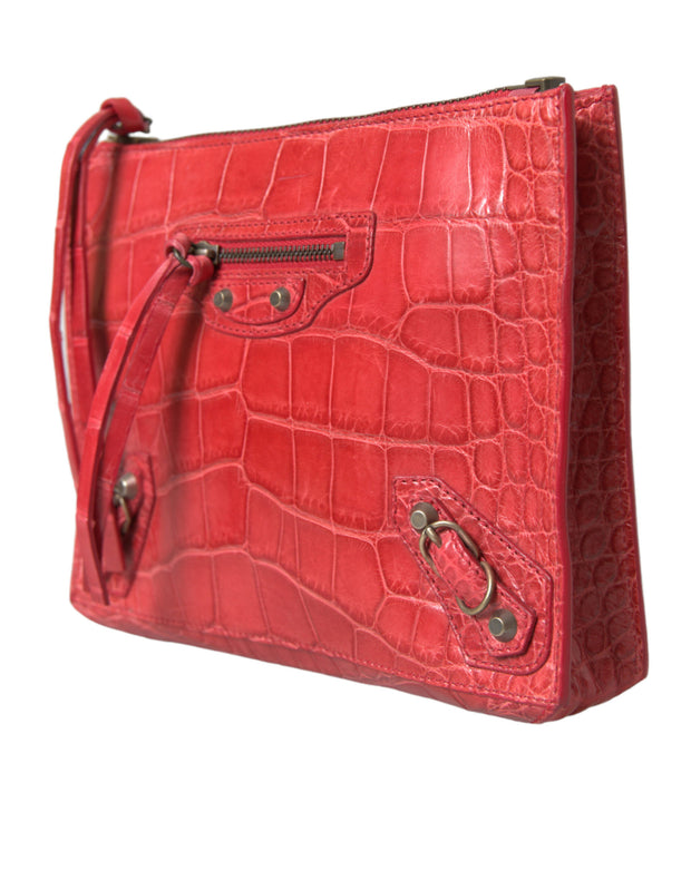 Balenciaga Exotic Red Alligator Leather Women's Clutch