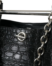 Balenciaga Elegant Black Crocodile Leather Maxi Bucket Women's Bag