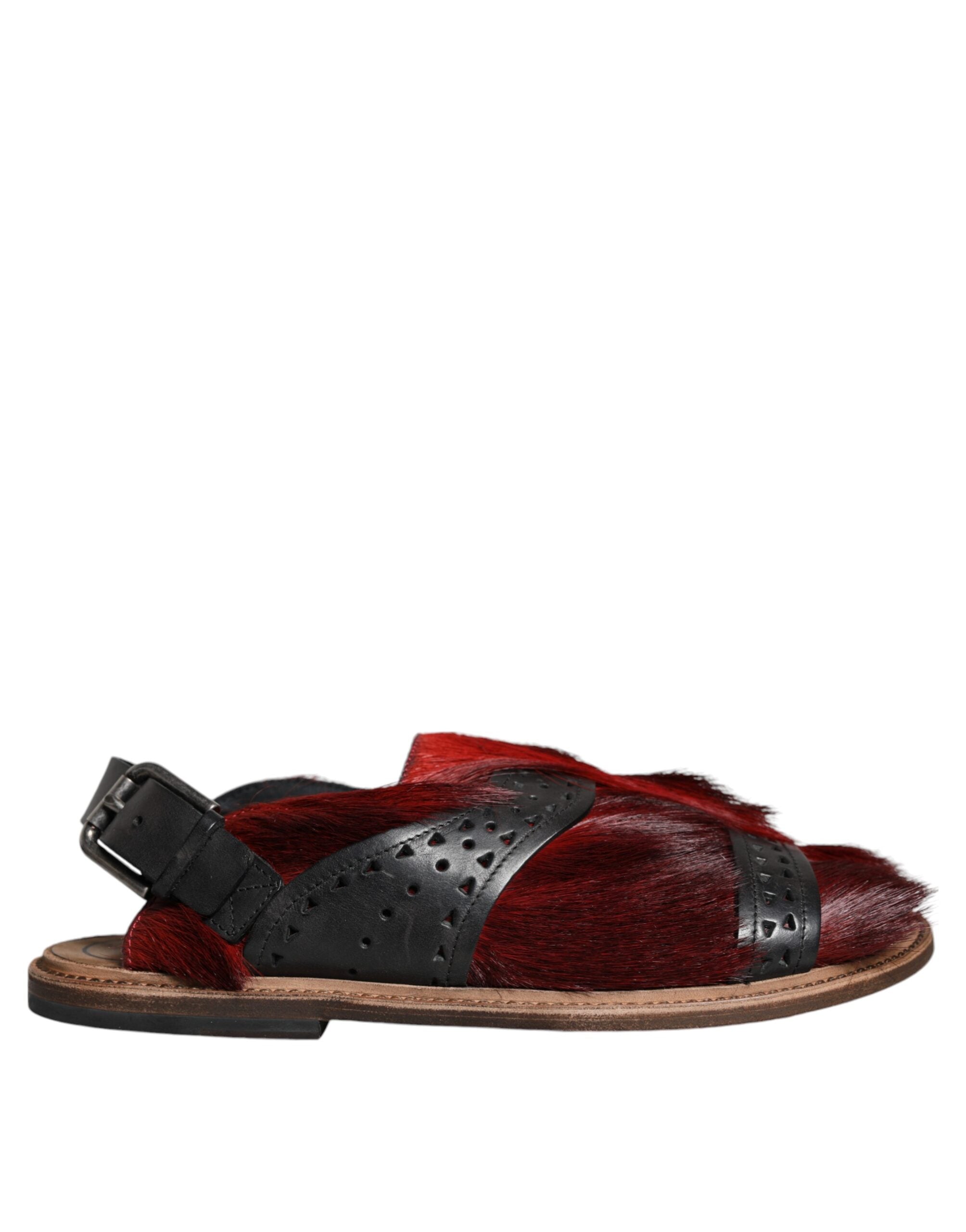 Dolce & Gabbana Black Red Gazelle Hair Leather Sandals Shoes Dolce & Gabbana Black Red Gazelle Hair Leather Sandals Shoes  main image 3