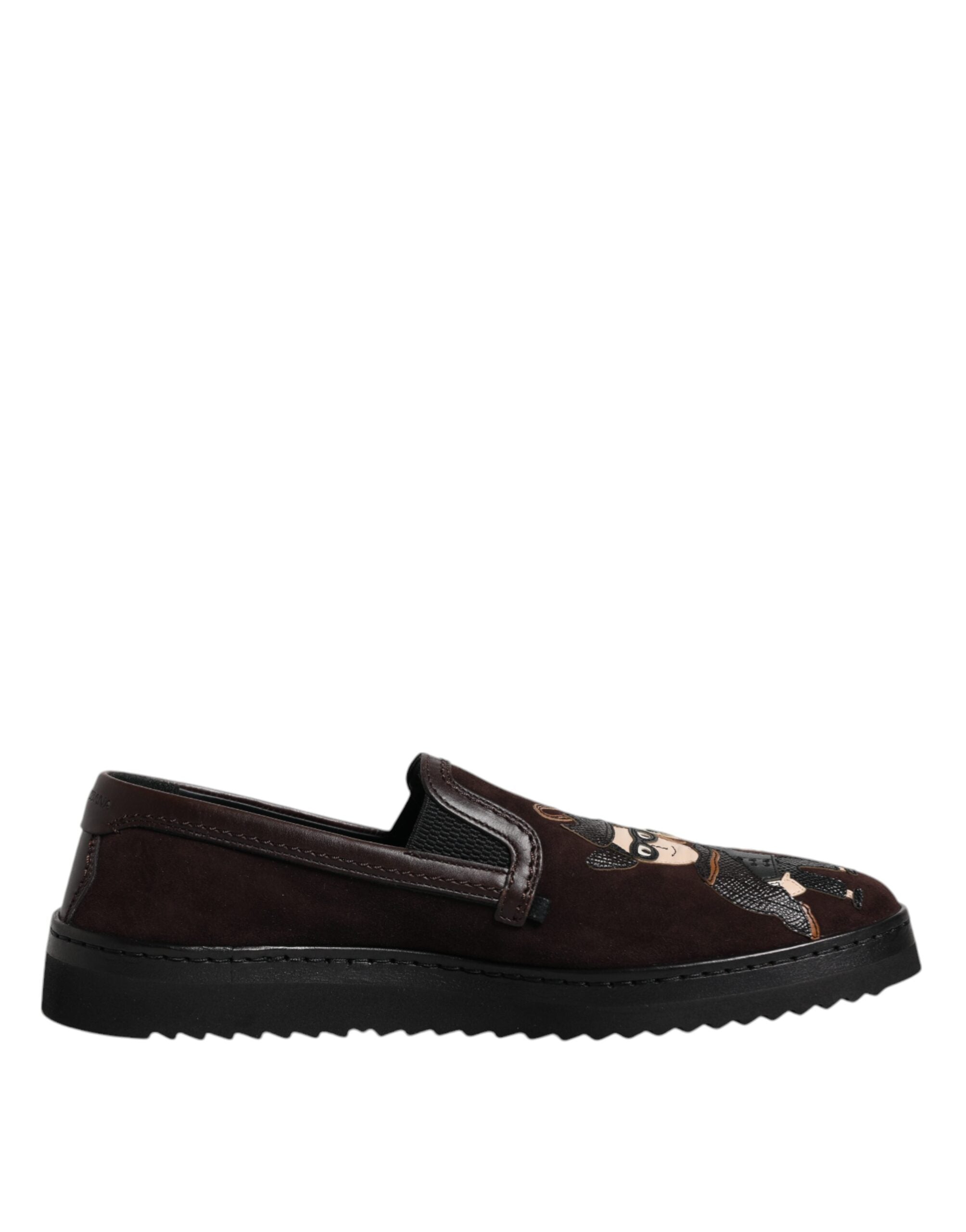 Dolce & Gabbana Brown Suede DG Family Slip On Flats Men display picture 3