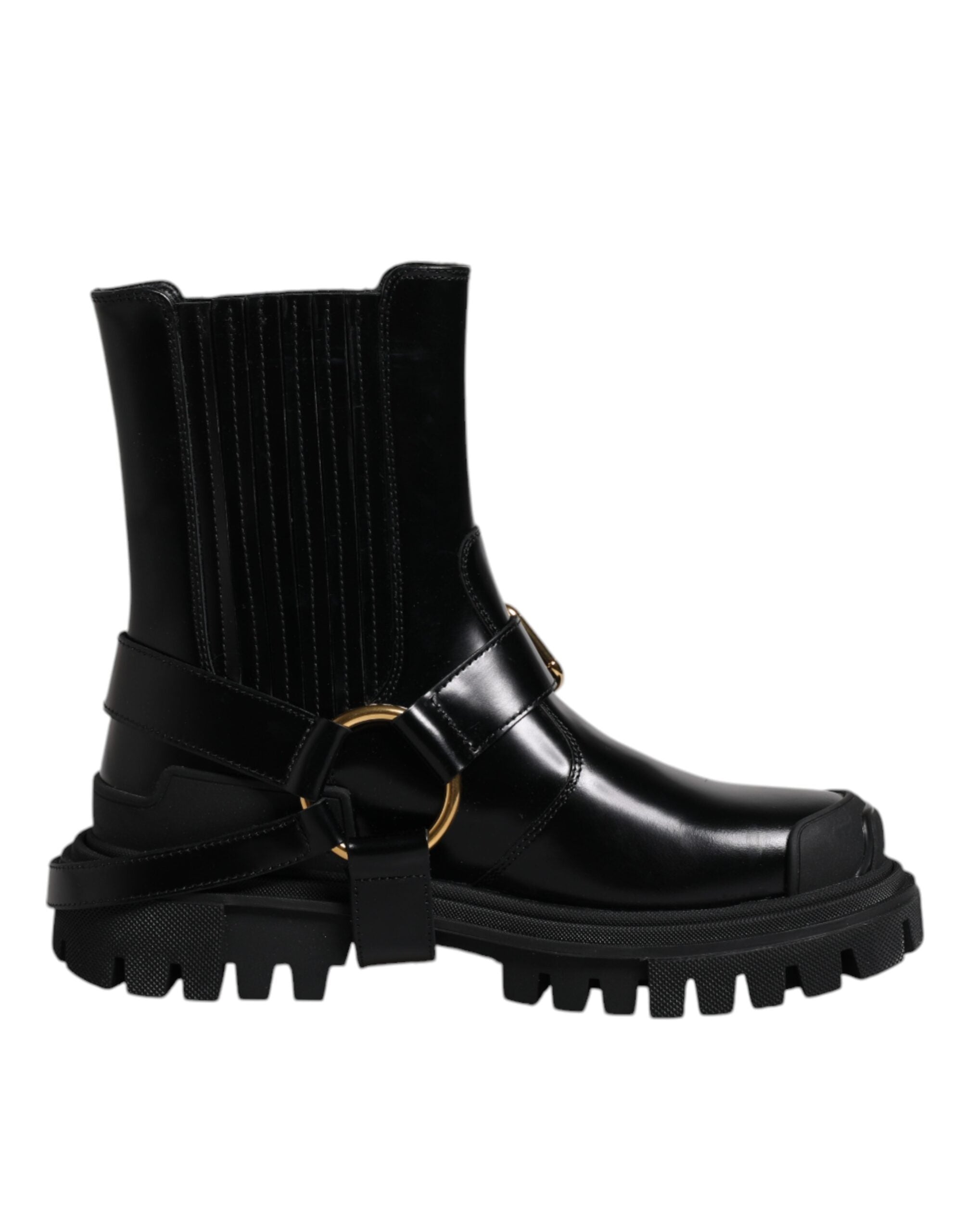 Dolce & Gabbana Black Logo Plaque Over The Calf Boots Men\'s Shoes Dolce & Gabbana Leather Metal Logo Plaque Combat Boots  main image 4