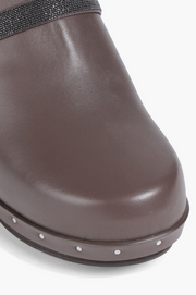 Brunello Cucinelli Women's Embellished Leather Mules In Chocolate
