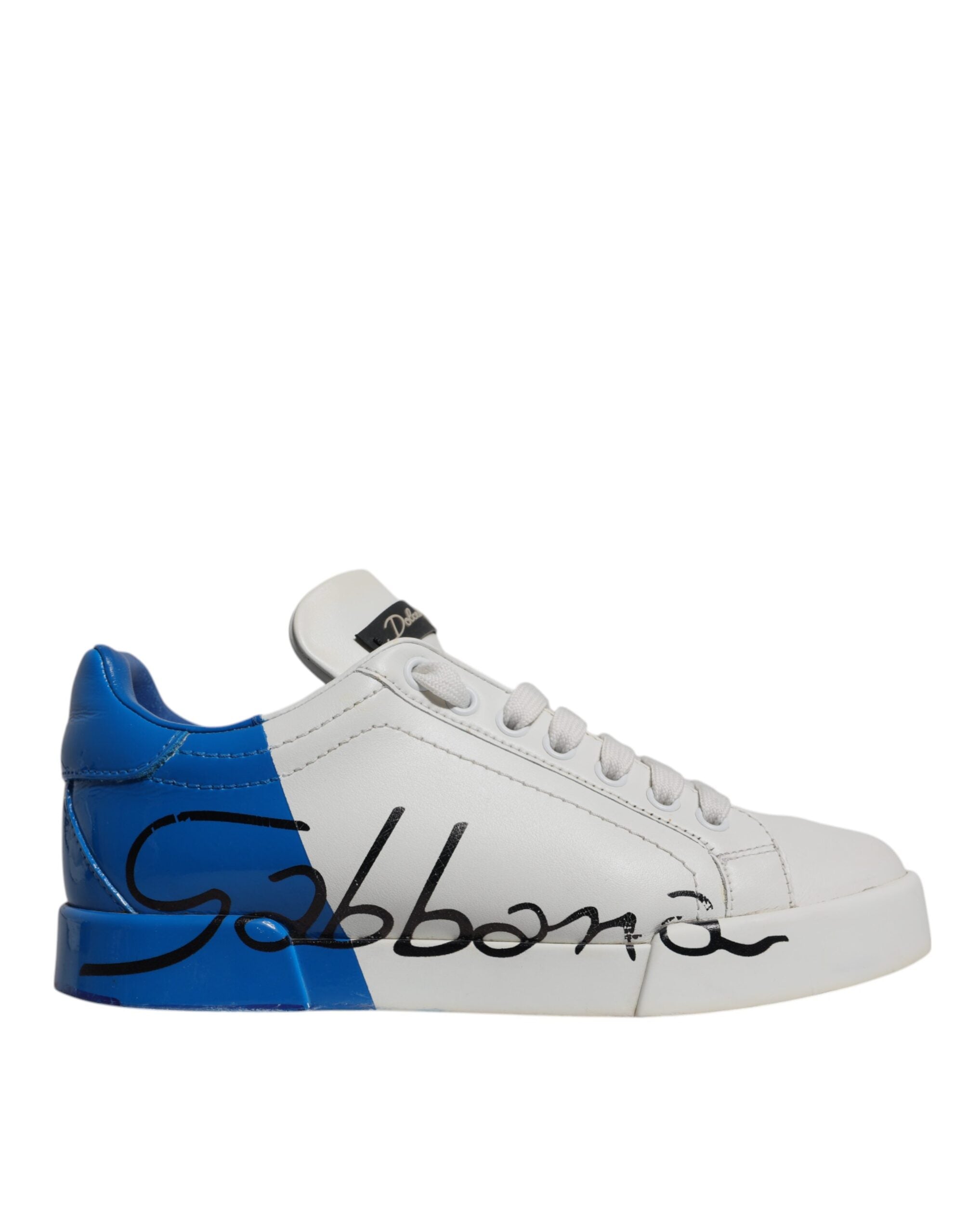 Dolce & Gabbana White Blue Logo Portofino Sneakers Women's Shoes