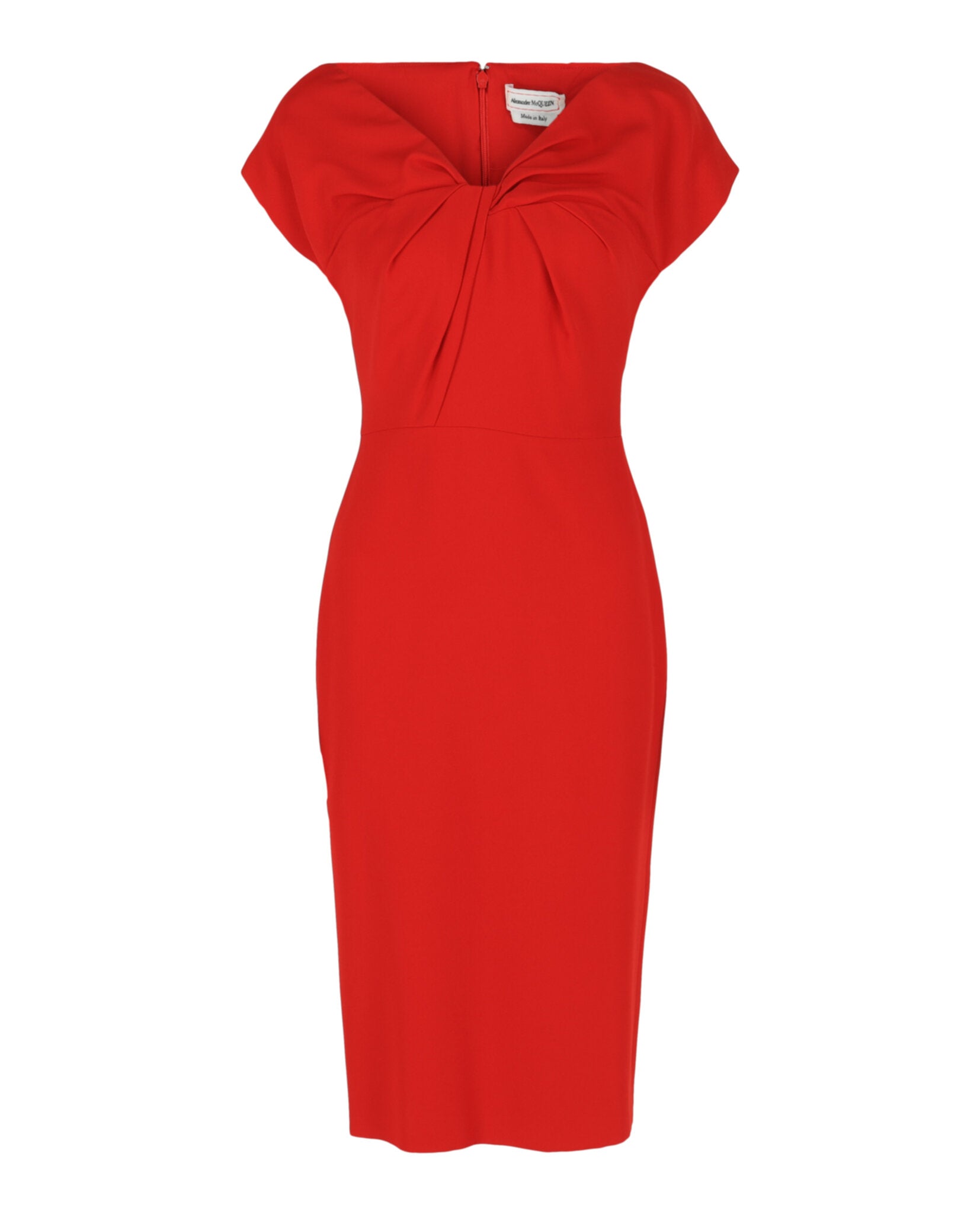 alexander mcqueen cocktail dress Twist-Detail Crepe Midi - Lust Red Dress Ross L (12-14) Finished with internal boning Flower Girl Size:M (US size 6-8)