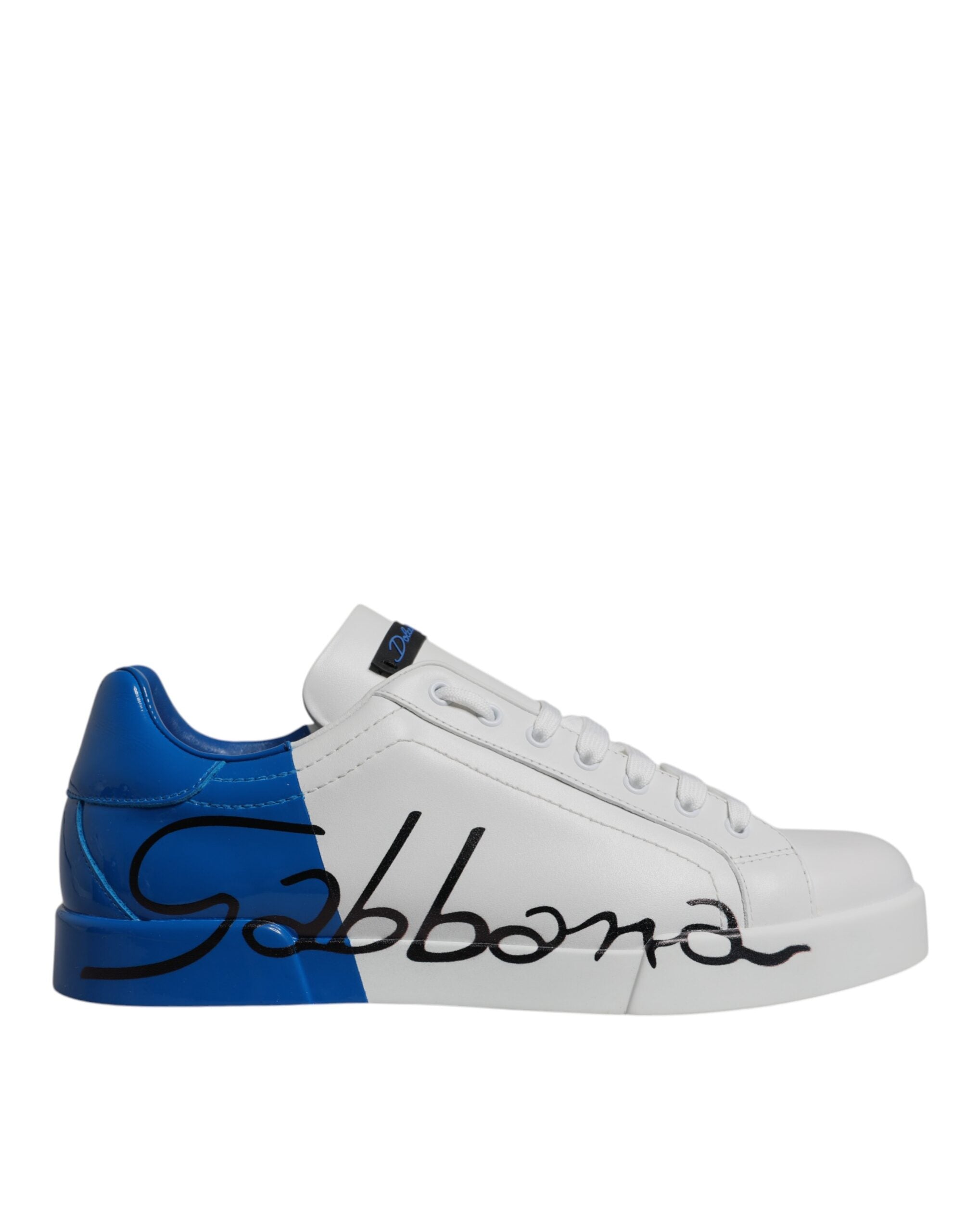 Dolce & Gabbana White Blue Leather Logo Low Top Sneakers Men's
