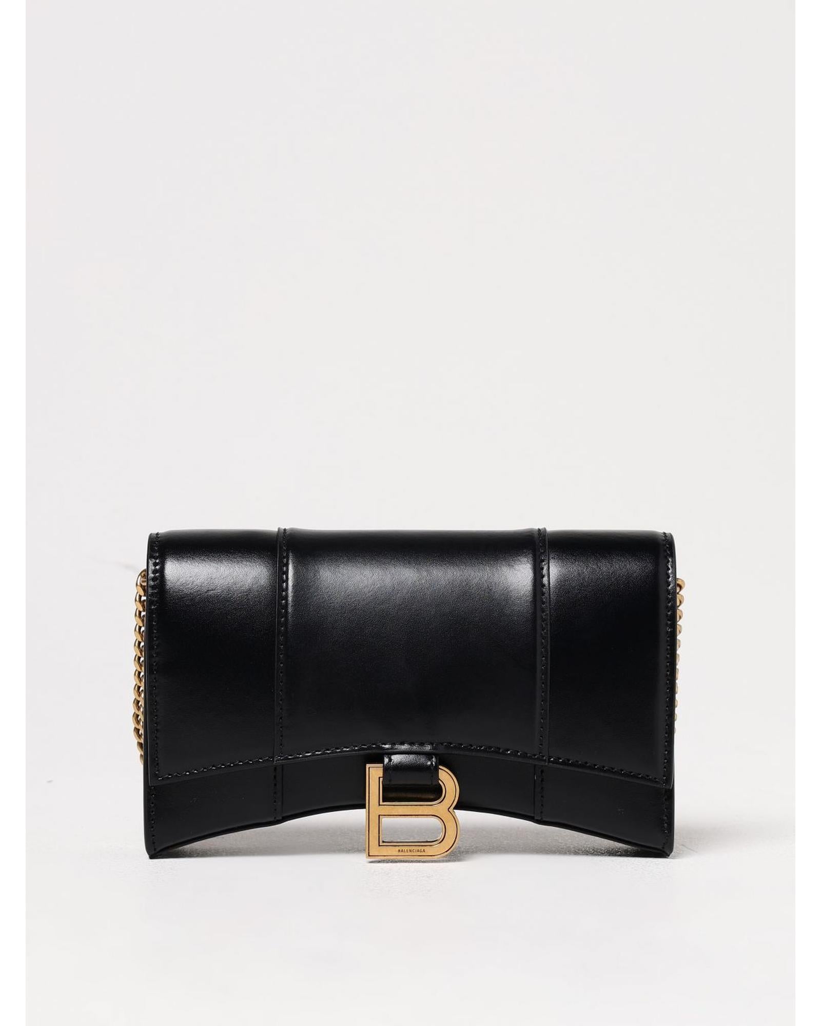 クラッチバッグ BALENCIAGA Black leather Hourglass clutch Women's Hourglass Pochette With Chain in Black | Balenciaga US