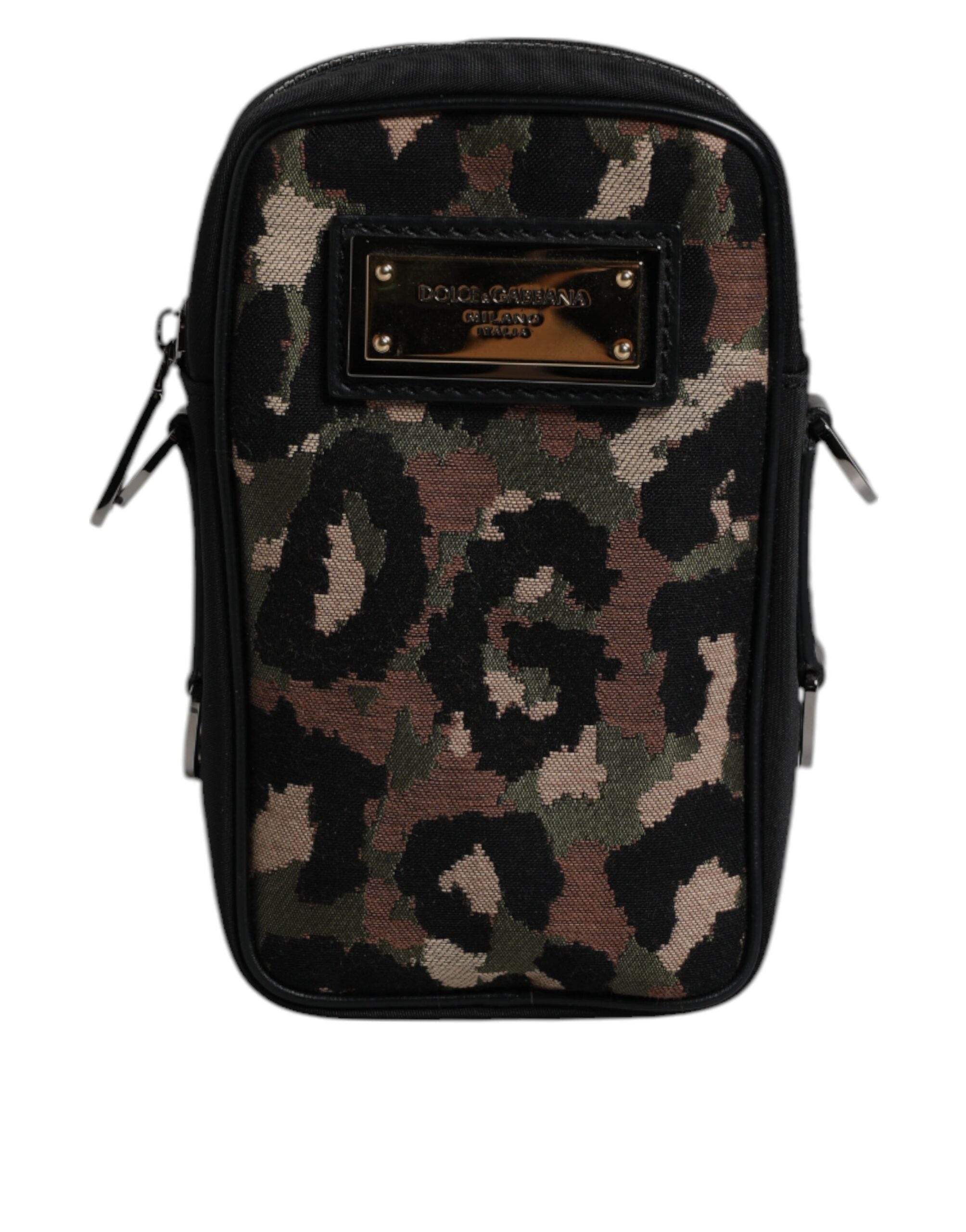 Dolce & Gabbana Multicolor Leopard Jacquard Logo Plaque Neck Strap