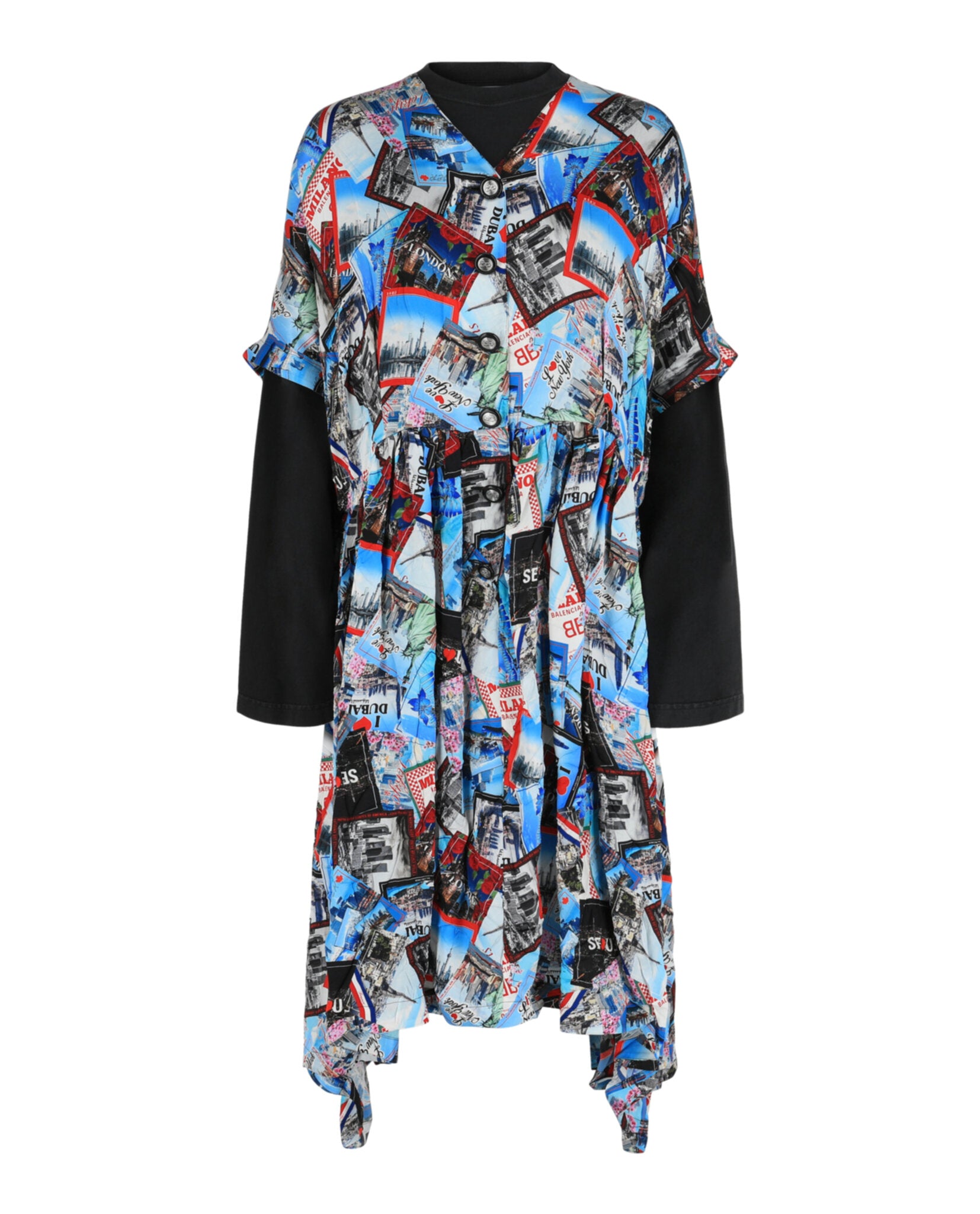 Balenciaga Allover Cities Layered T-Shirt Dress - Grey & Silver - Women's - 1
