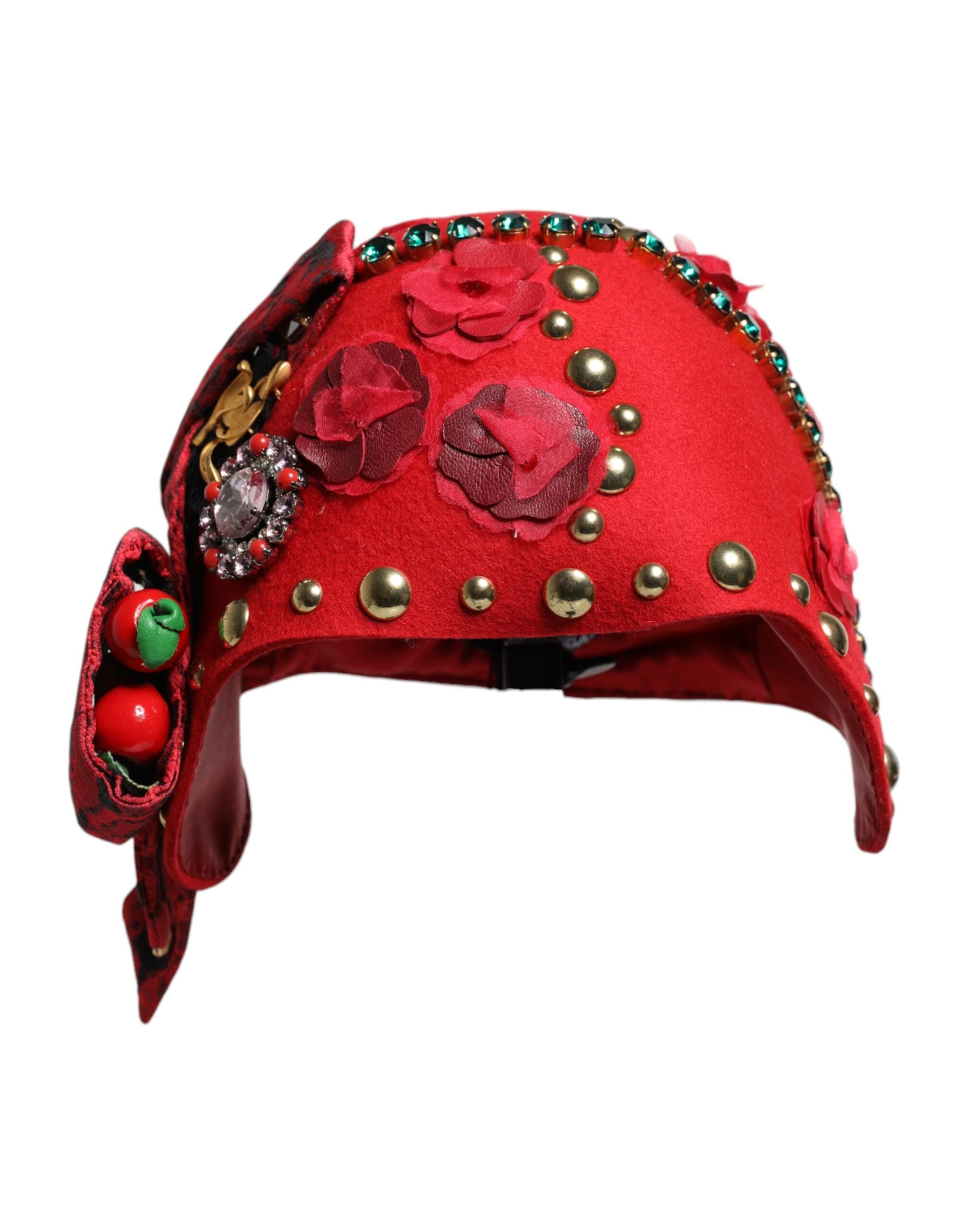 Dolce & Gabbana Red Crystal Gold Roses Brooch Embellished Women's