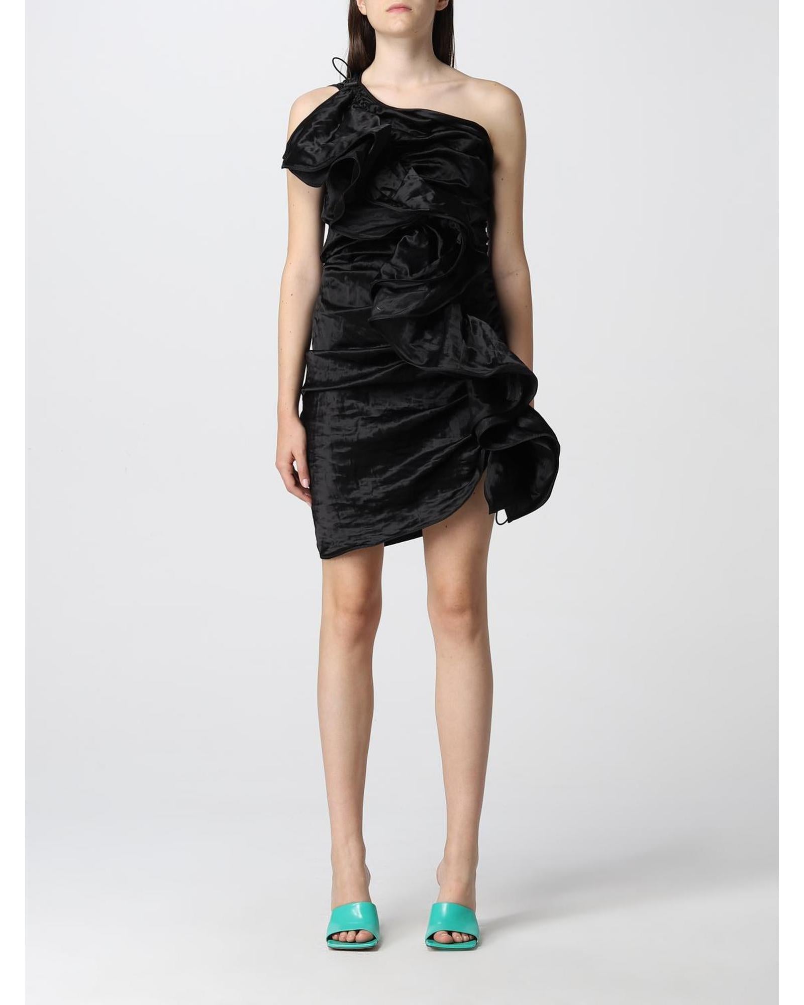 ワンピース BOTTEGA VENETA Women Dresses 701719 V1XW0 1000 Black Bottega Veneta Ruffle OneShoulder Mini Dress Women Black