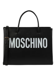 Moschino Womens Logo Lettering Leather Tote