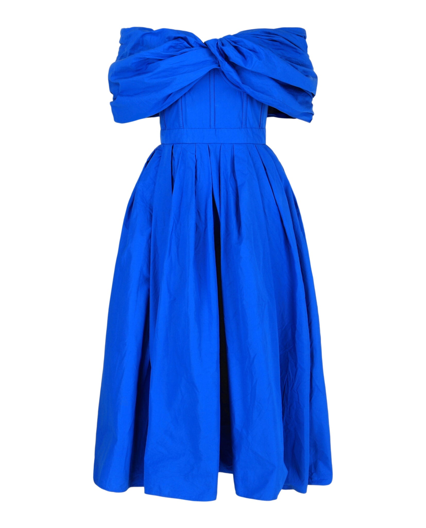 Alexander McQueen Draped Off-The-Shoulder Midi Dress 40 / Blue