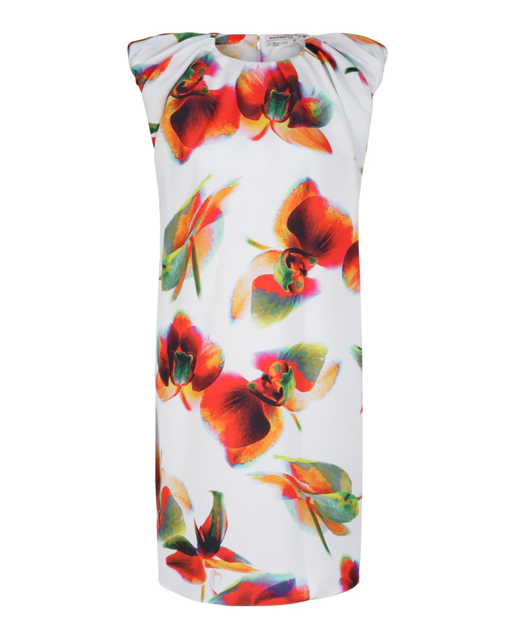 Alexander McQueen Floral Pleated Mini Dress 38 / Optical White