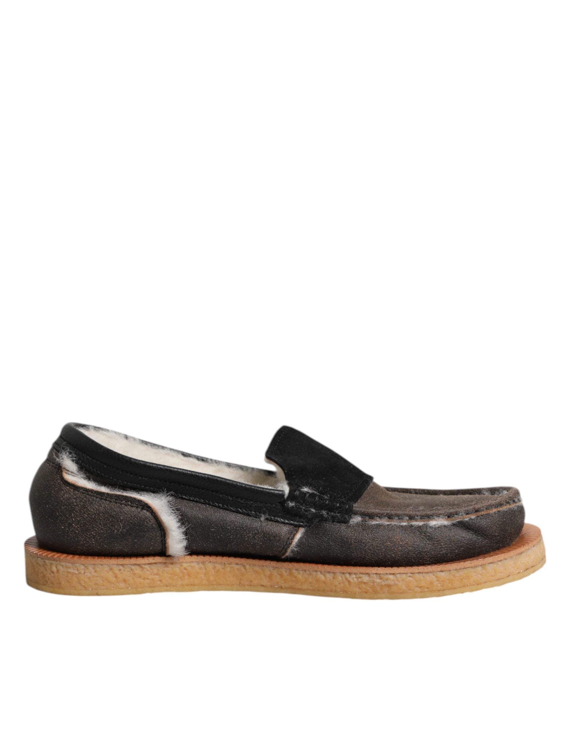Dolce & Gabbana Brown White Calfskin Leather Loafers Men display picture 3