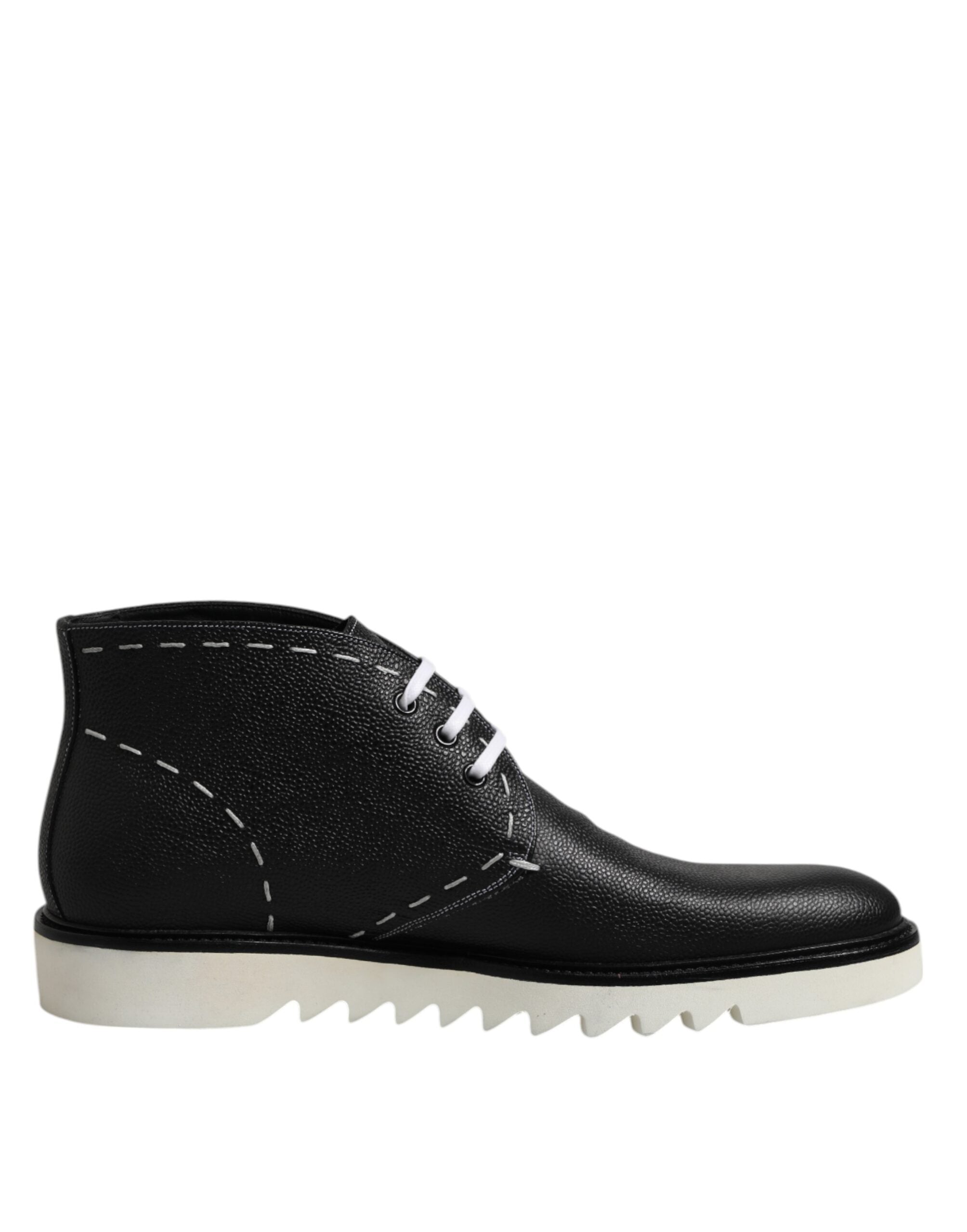 Dolce & Gabbana Black White Leather Ankle Boots Men