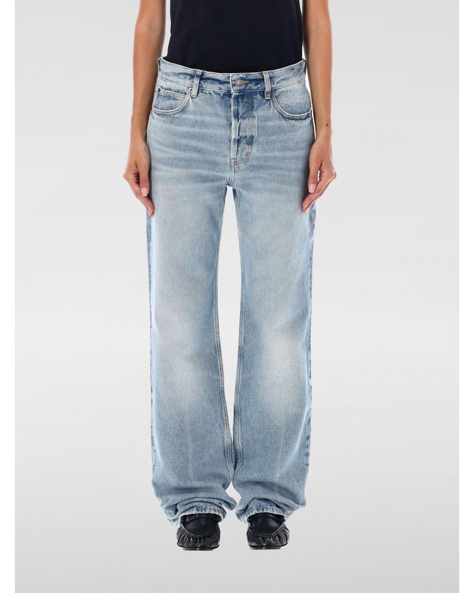 デニム・ジーパン SAINT LAURENT Woman Jeans Gnawed Blue 782393Y19XA 4419 Saint Laurent Wide Leg Light Wash Jeans Women Gnawed Blue