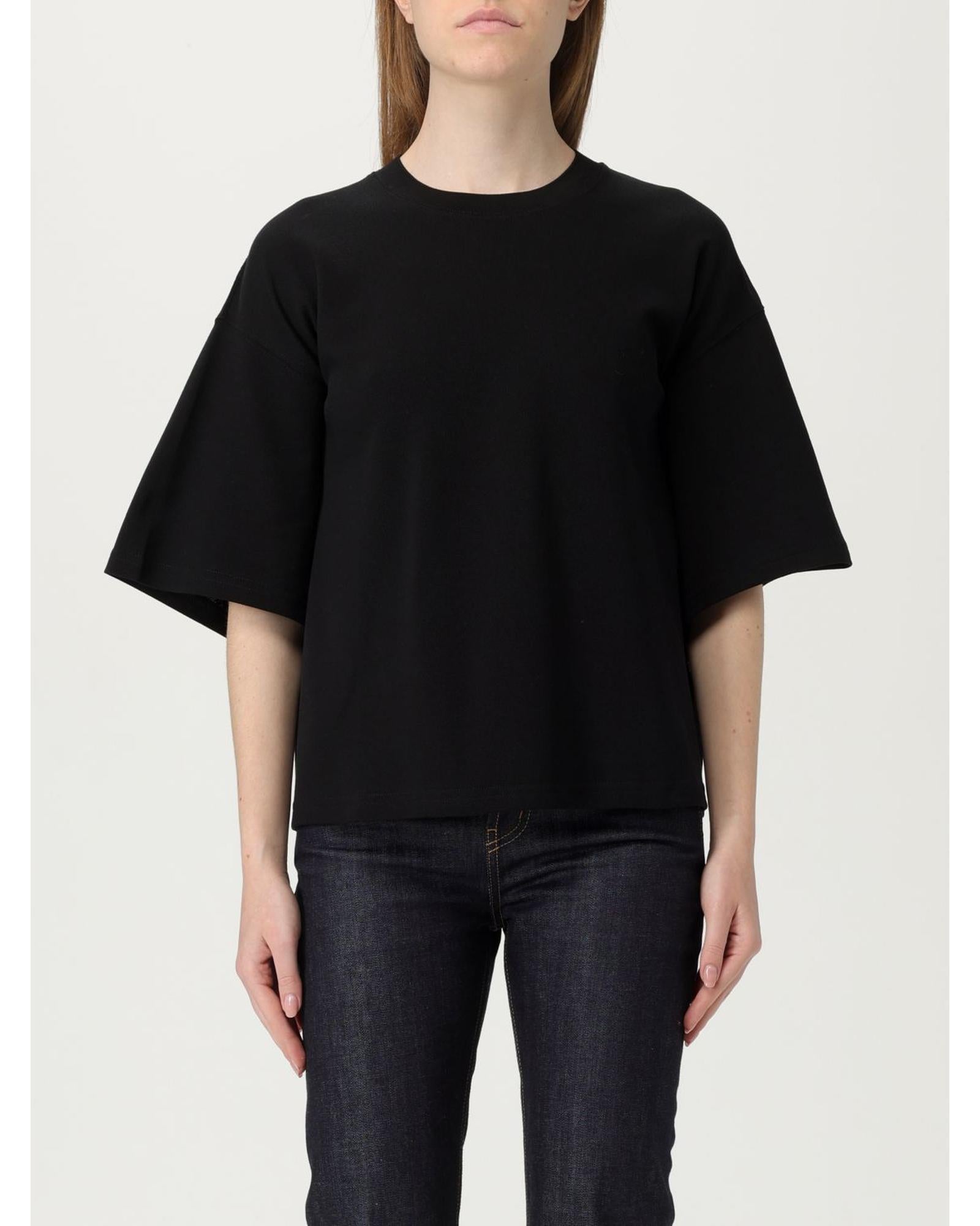 Tシャツ・カットソー SAINT LAURENT Women Tops 827001Y37ZE 1000 BLACK Saint Laurent Short Sleeve Relaxed Top Women Black T-Shirts