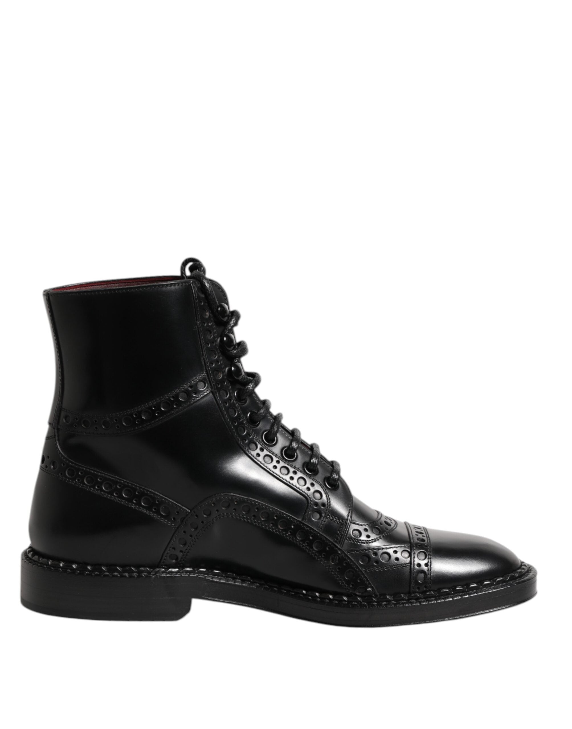 Dolce & Gabbana Black Leather Lace Up Mid Calf Boots Men display picture 2