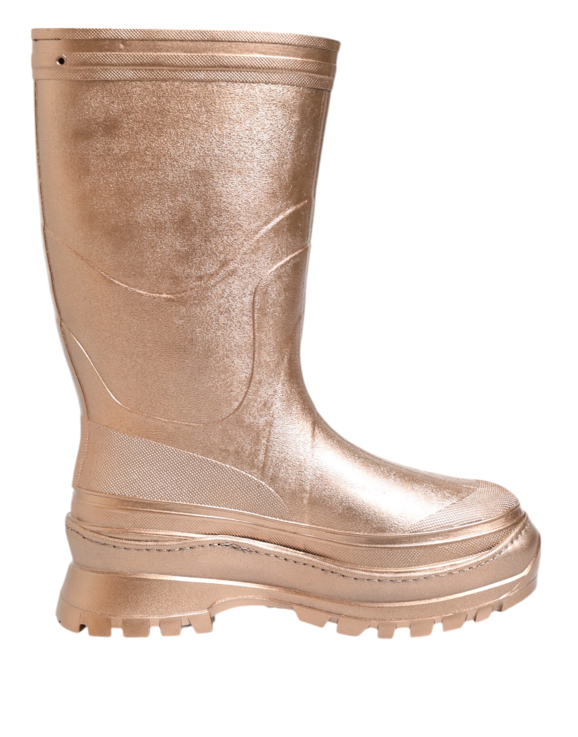 Dolce & Gabbana Rose Gold Rubber Pull On Rain Boots Women