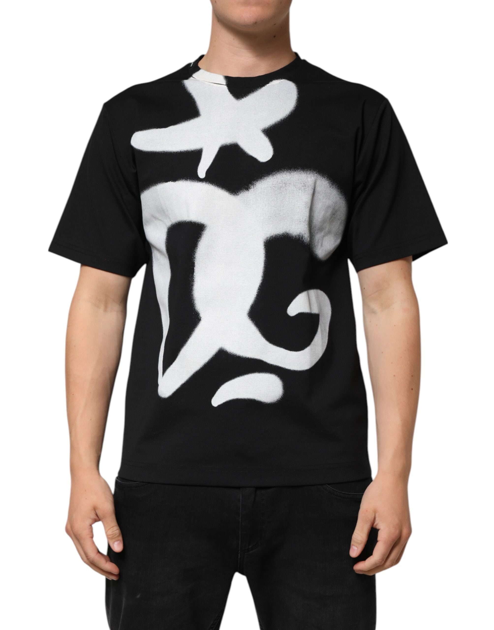 Dolce & Gabbana Black Cotton DG Logo Graffiti Short Sleeve Men's T