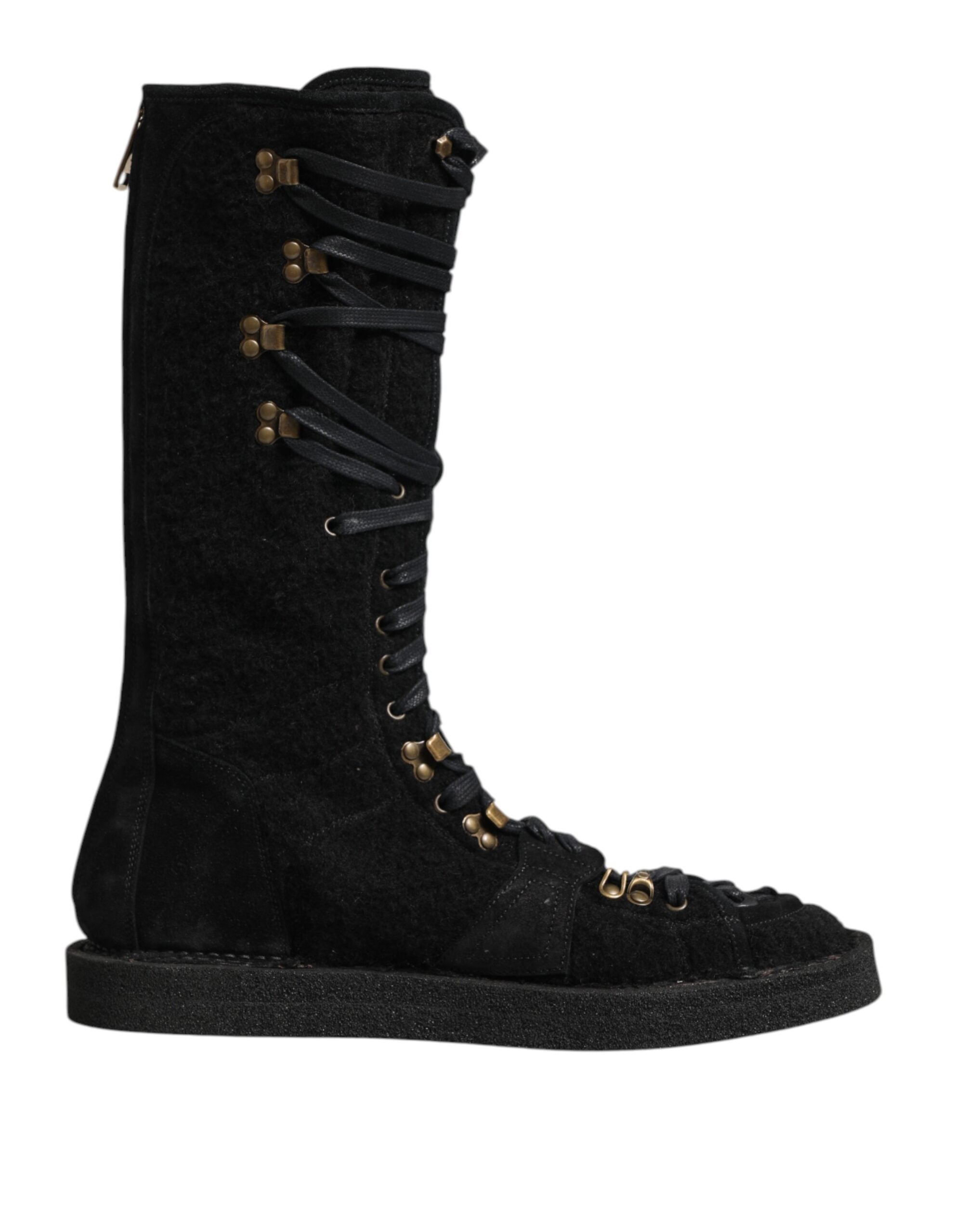 Dolce & Gabbana Black Alpaca Wool Suede Mid Calf Boots Men display picture 3