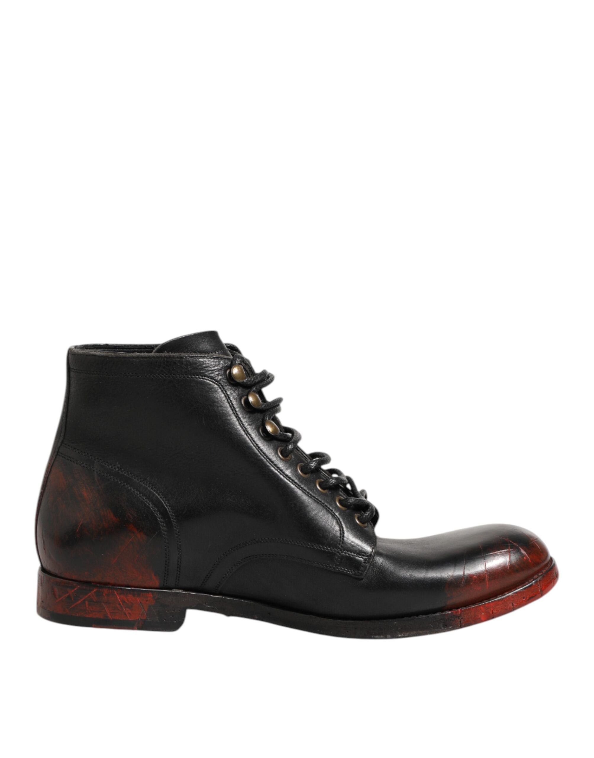 Dolce & Gabbana Black Red Lace Up Short Ankle Boot Men\'s Shoes Dolce & Gabbana Black Red Lace Up Short Ankle Boot Men main image 2
